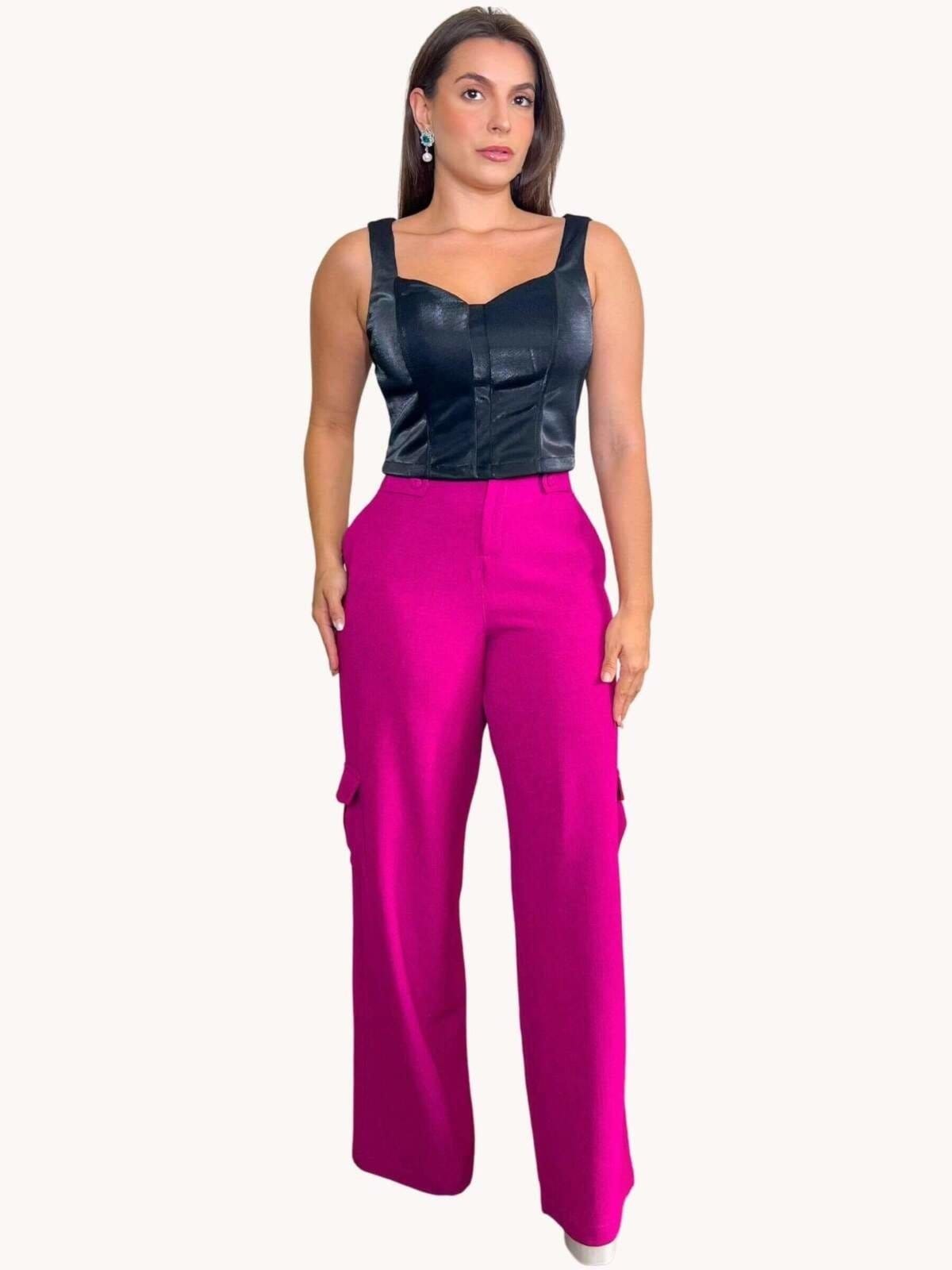 CALÇA FEMININA PANTALONA COM BOLSO