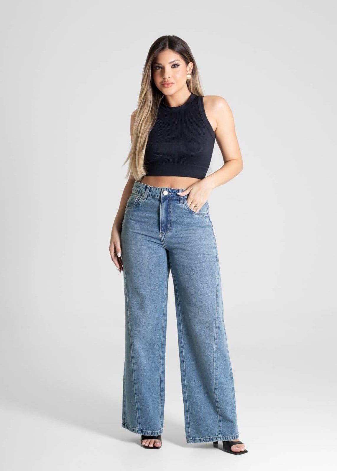 Vista 2 Calça Jeans Sawary Wide Leg - 281021 Sawary azul