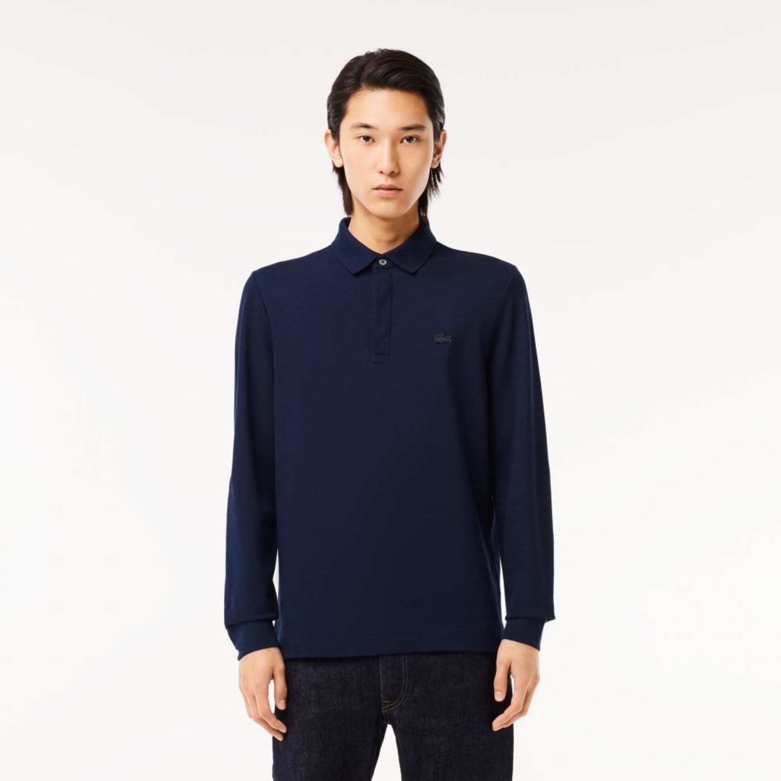 Vista principal Lacoste Polo Masculina Paris Regular Fit Manga Longa Lacoste azul