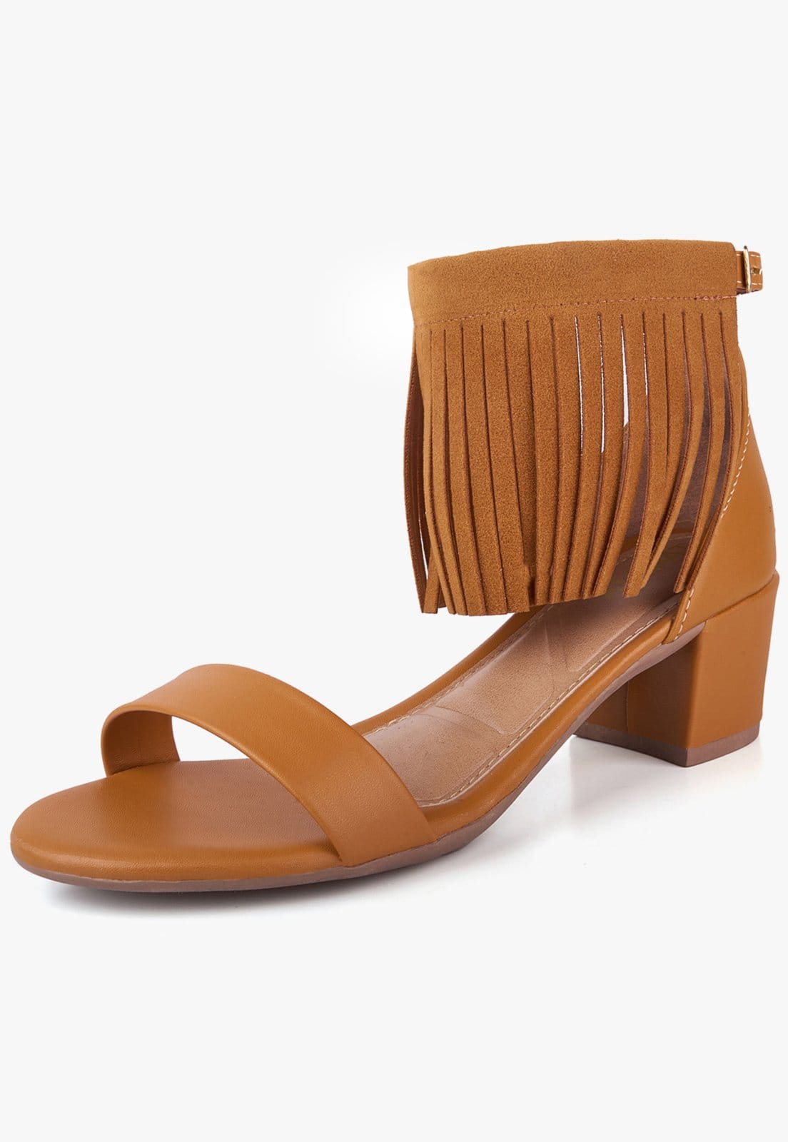 Sandália Feminina Takata Salto Baixo Bloco Grosso Franja Marrom