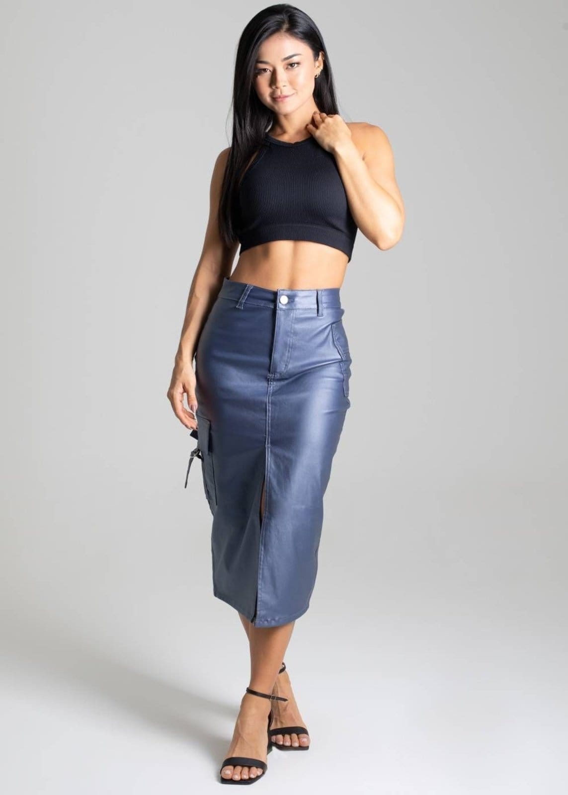 Vista principal Saia Bengaline Sawary Midi - 277002 Sawary azul