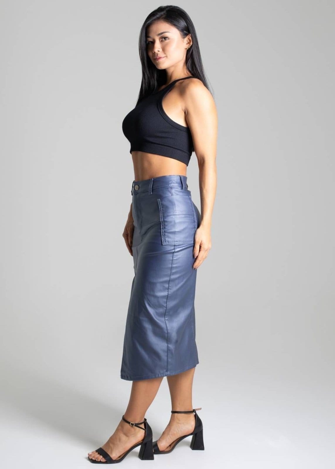 Vista 2 Saia Bengaline Sawary Midi - 277002 Sawary azul