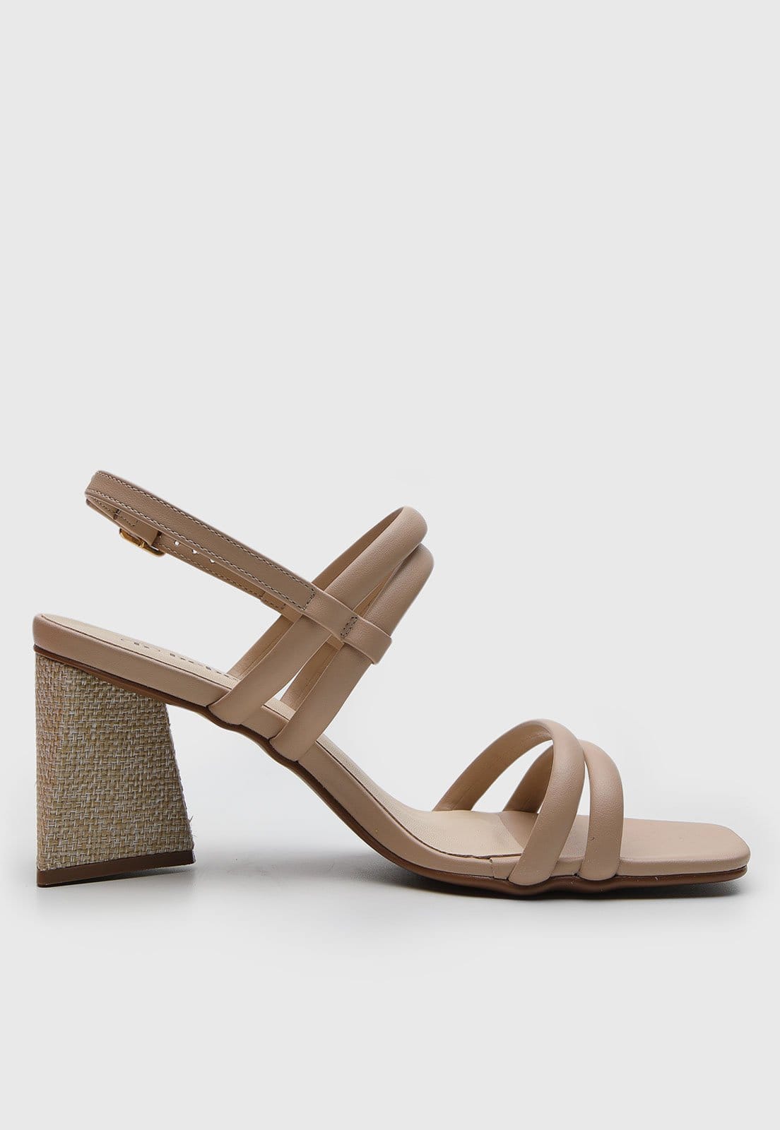 Vista 2 Sandália Feminina cê Salto Bloco Médio Bico Quadrado BEBECÊ nude