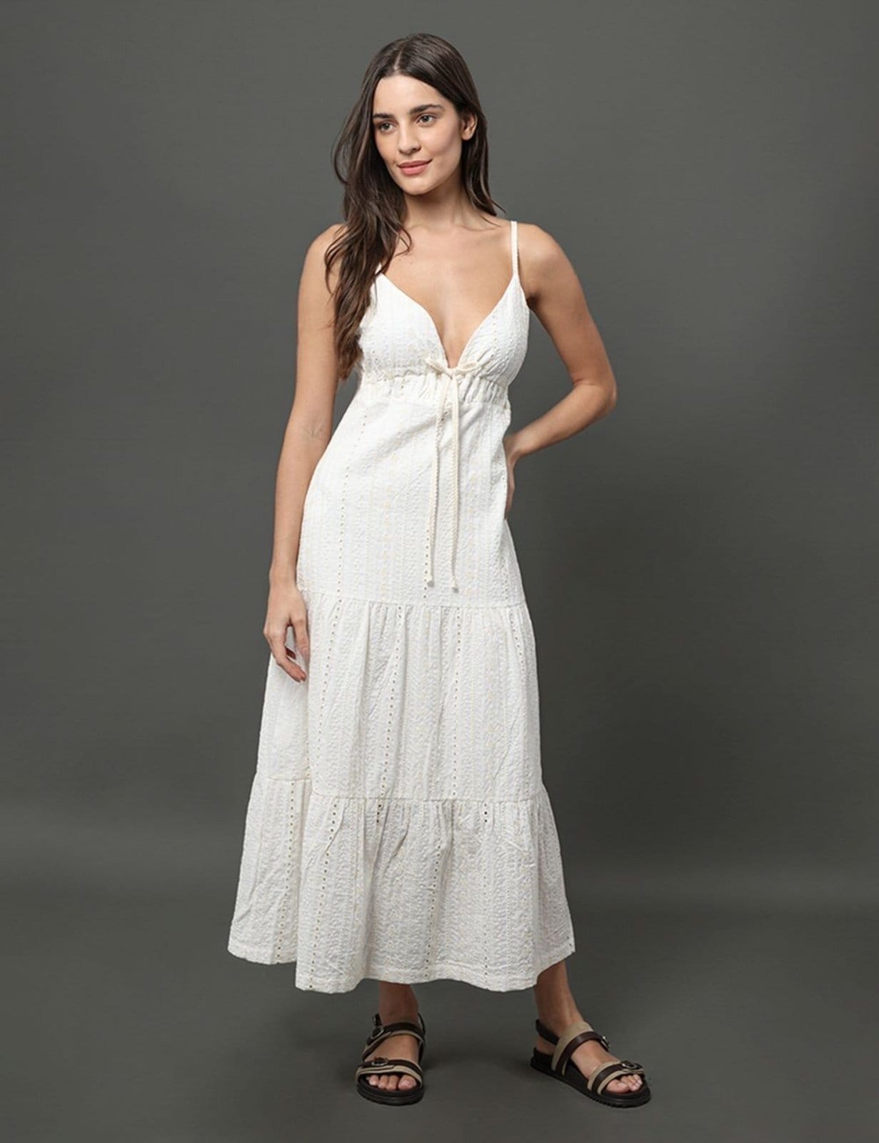 Vista principal Vestido Feminino Midi de Laise Calvin Klein Jeans Calvin Klein Jeans branco