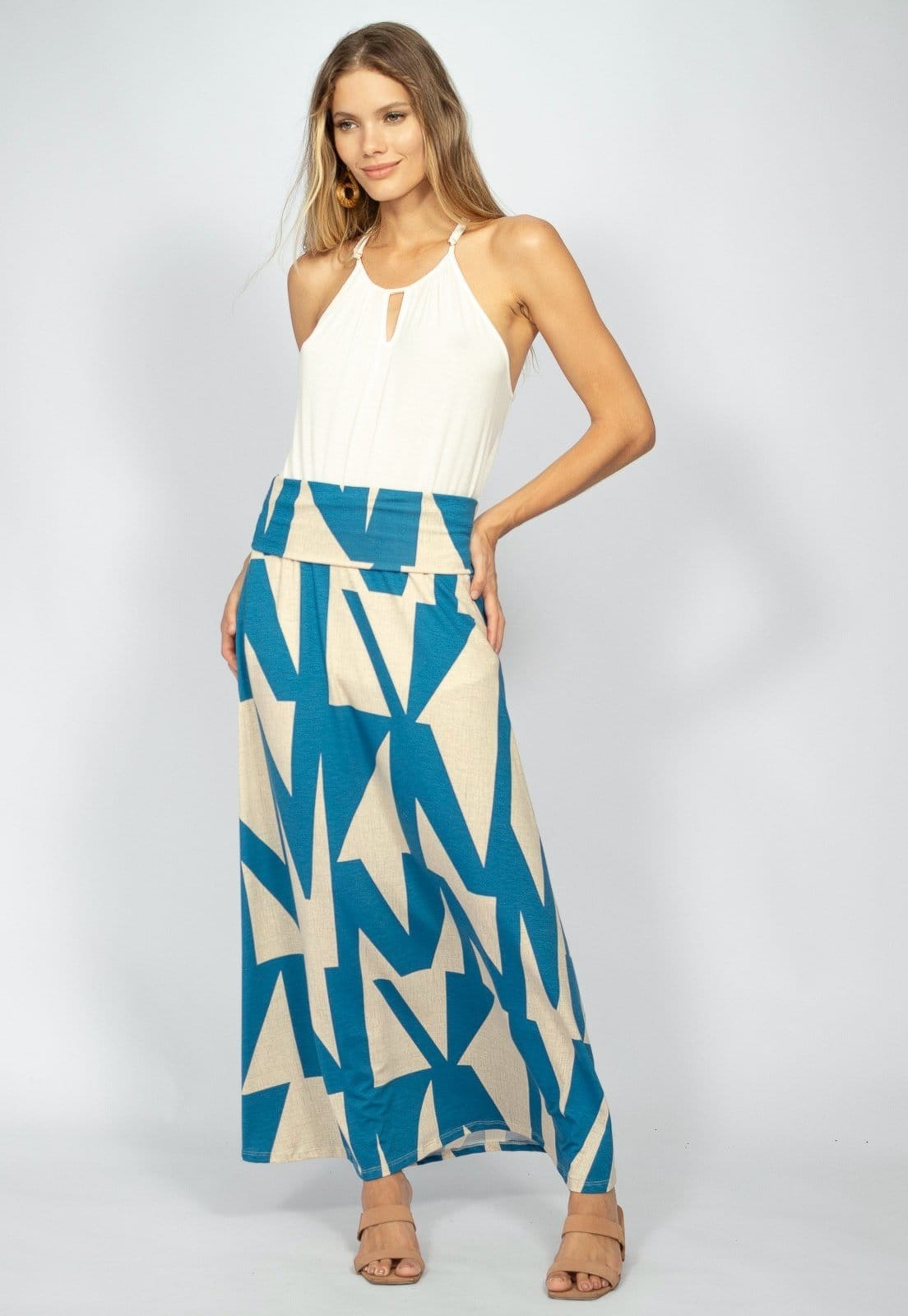 Vista 2 Saia Longa Amazonia Vital Malha SAZ Geométrico Amazonia Vital azul/estampado/blue