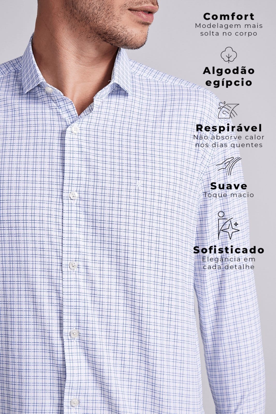 Vista 2 HIGHSTIL Camisa Algodão Egípcio Comfort Listrada HIGHSTIL branco