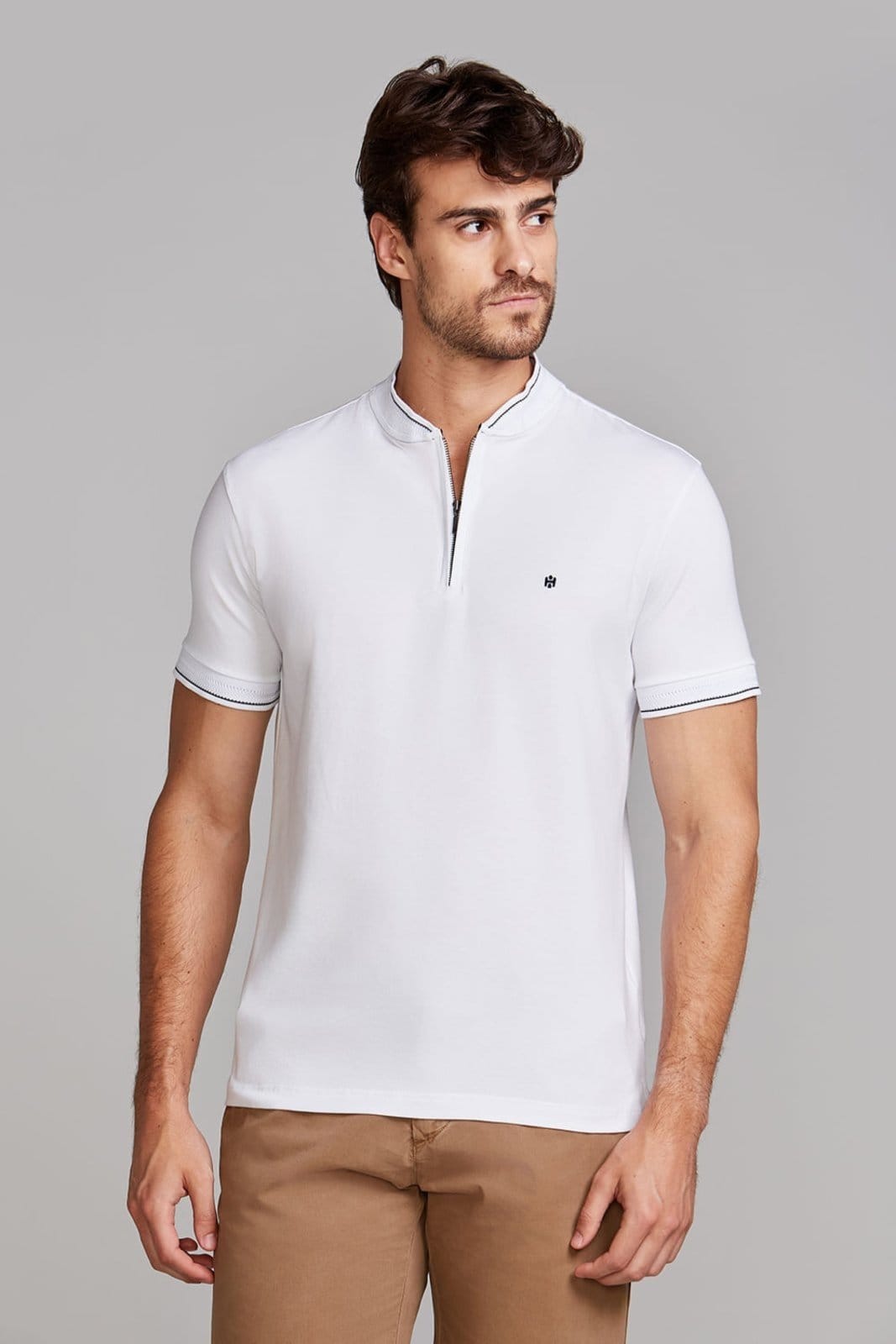 HIGHSTIL Polo Manga Curta com Zíper Básica Malha Slim Fit