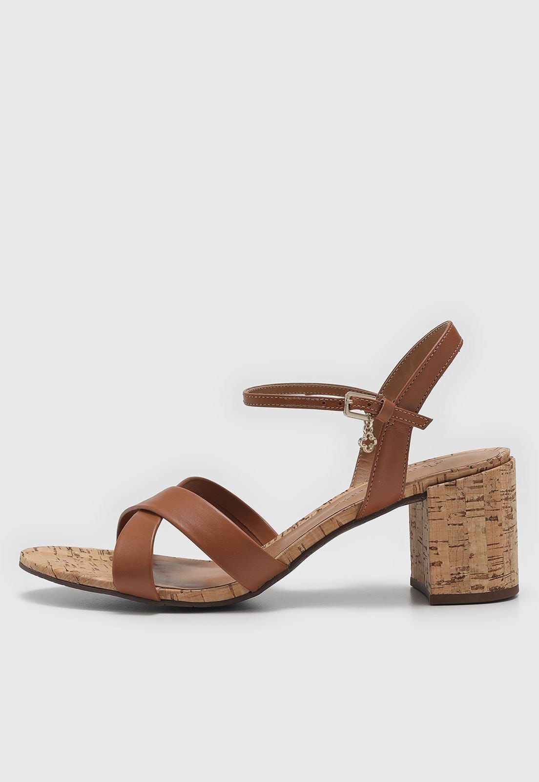 Vista principal Sandália Feminina Capodarte Salto Bloco Cortiça Caramelo Capodarte marrom