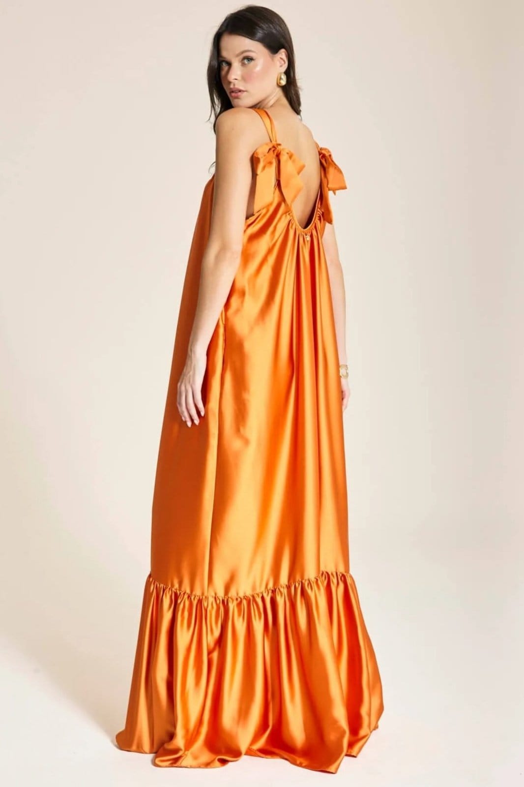 Vista 2 Vestido Longo Laços Lari Gloss- Ceramic VIC BRAND laranja