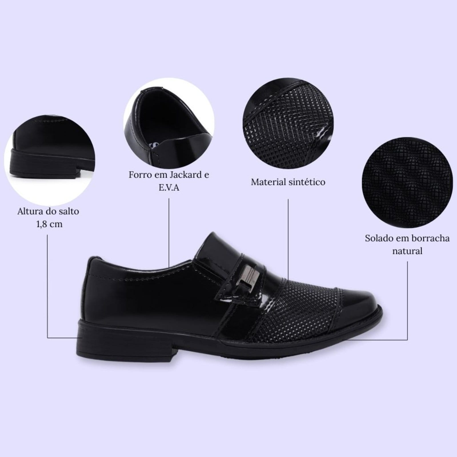 Vista 2 Infantil - Sapato Social Menino Festa Casamento Daminho Verniz Calce Fácil 444 Schiareli preto