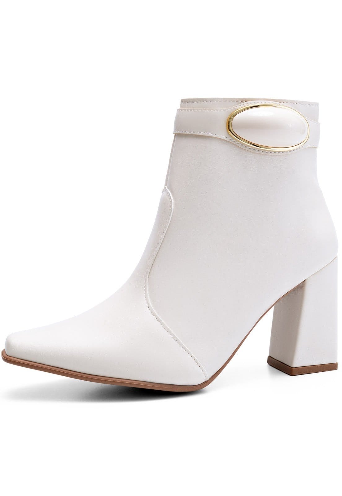 Vista principal Bota Feminina Lumiss Cano Curto Salto Alto Bloco Enfeite Metalizado Off White LUMISS off-white white
