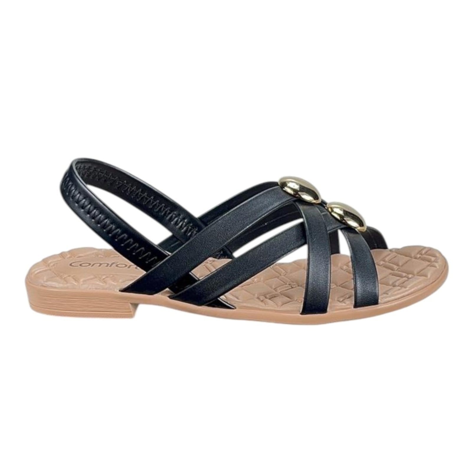 Vista principal Sandália Rasteirinha Comfortflex Trama Metal 2541403 Comfortflex preto