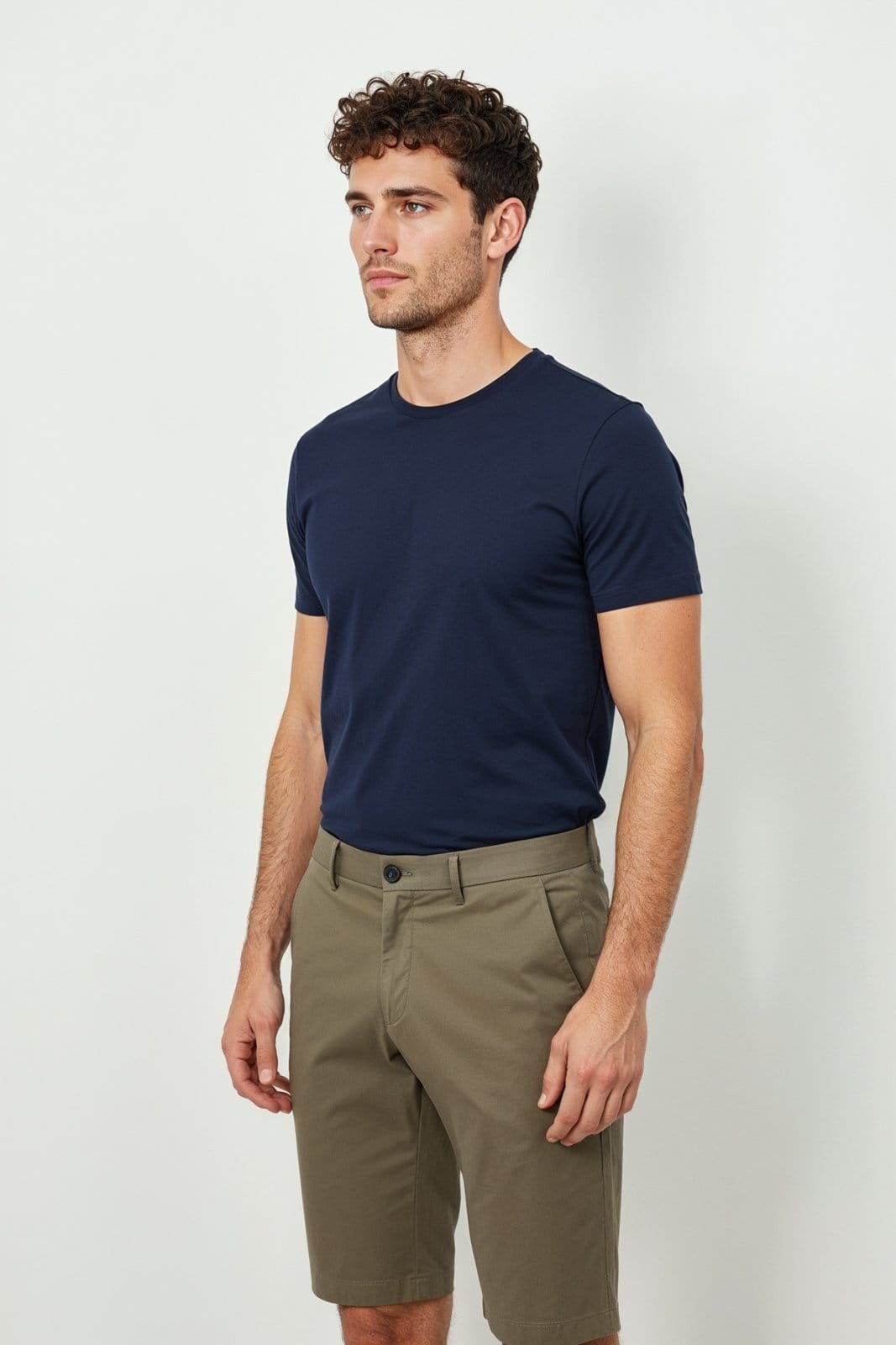 Vista principal Bermuda Algodão Egípcio Slim Traymon Kaki Acizentado Traymon bege kaki