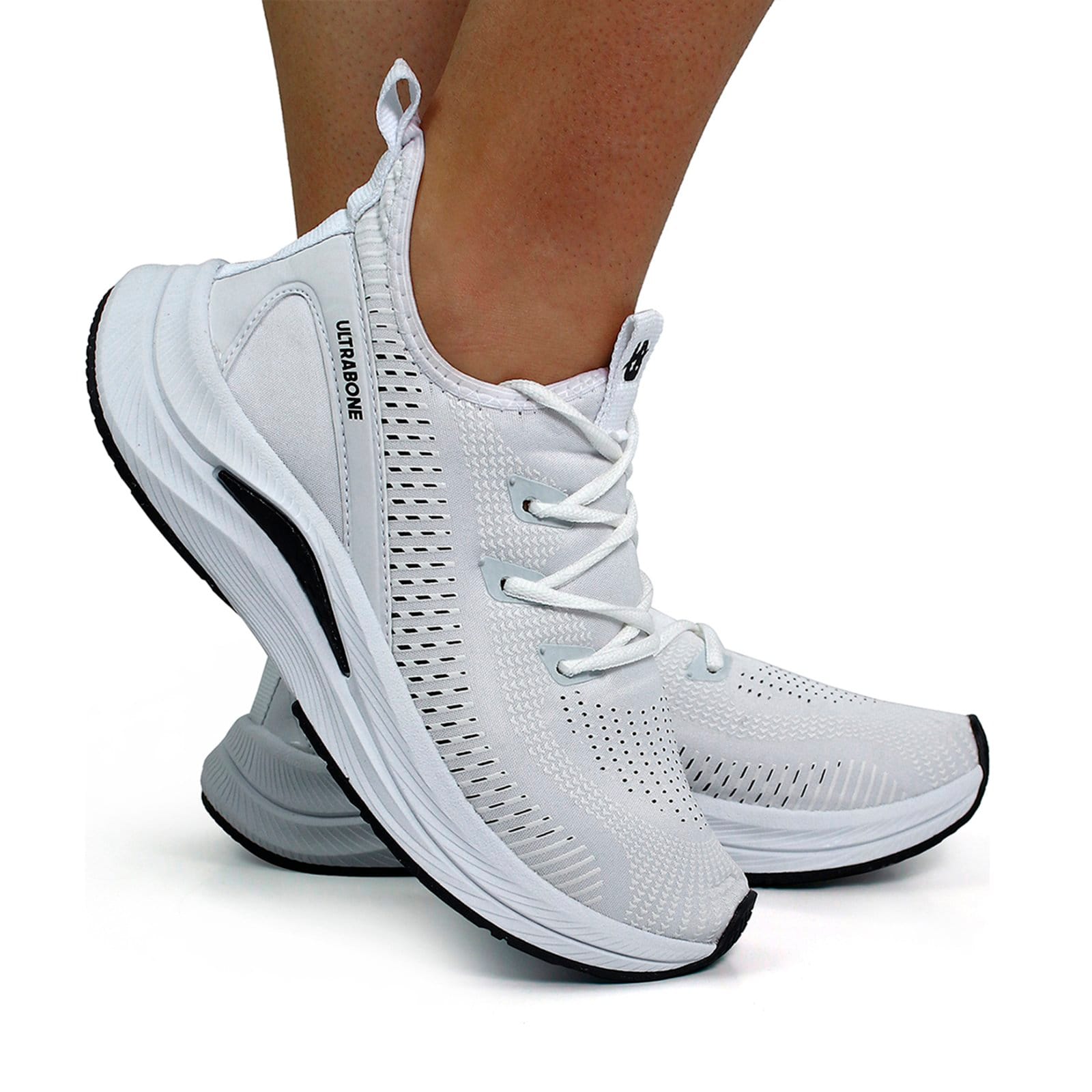 Vista principal Tênis Feminino Esportivo Caminhada Treino Academia Corrida Antiderrapante Confortável Leve Macio Ortopédico BREDENI branco