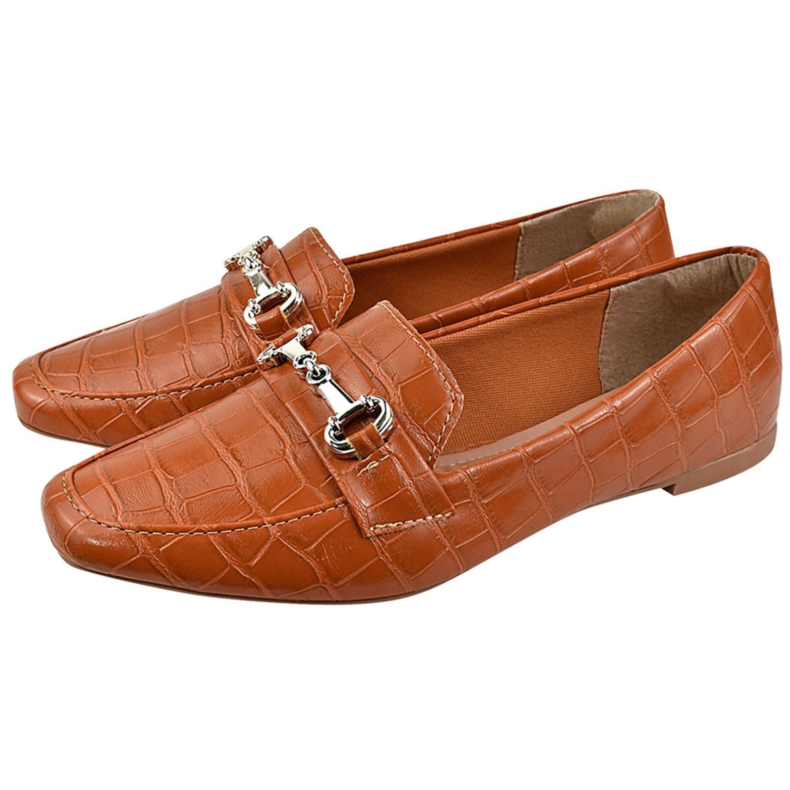 Sapato Feminino Mocassim CM Calçados Bico Quadrado Confort Croco