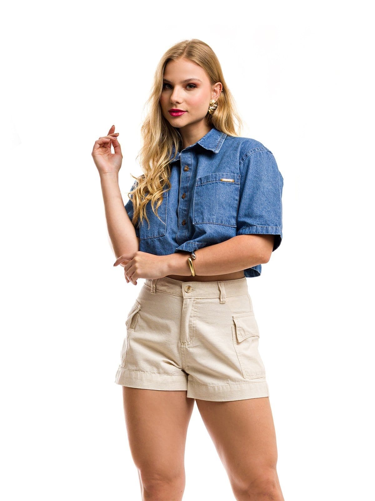 Vista 2 Camisa Cropped Restrito Jeans Oversized Jeans Restrito Jeans azul