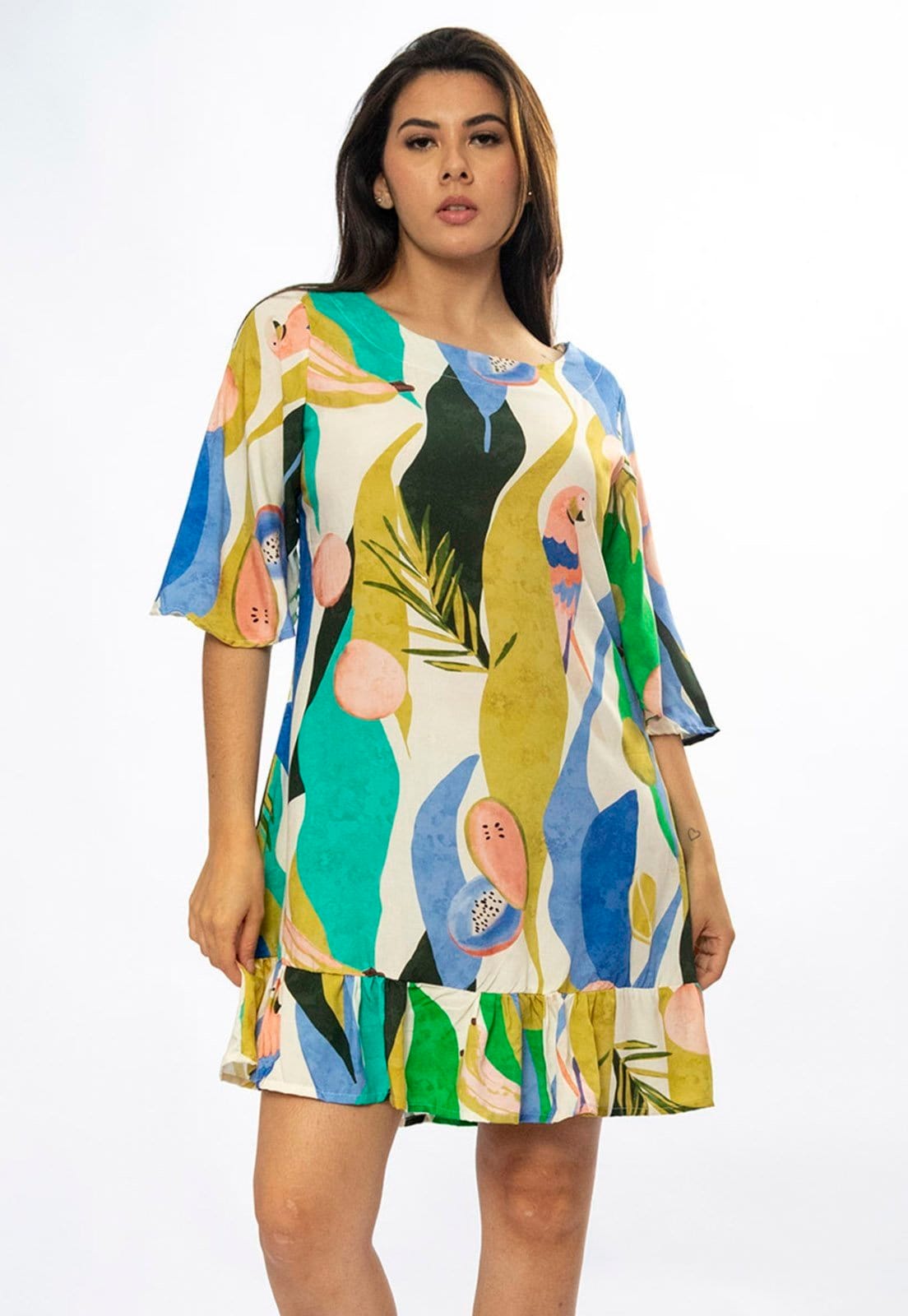 Vestido Amazonia Vital Curto Viscose Estampa Selva Urbana