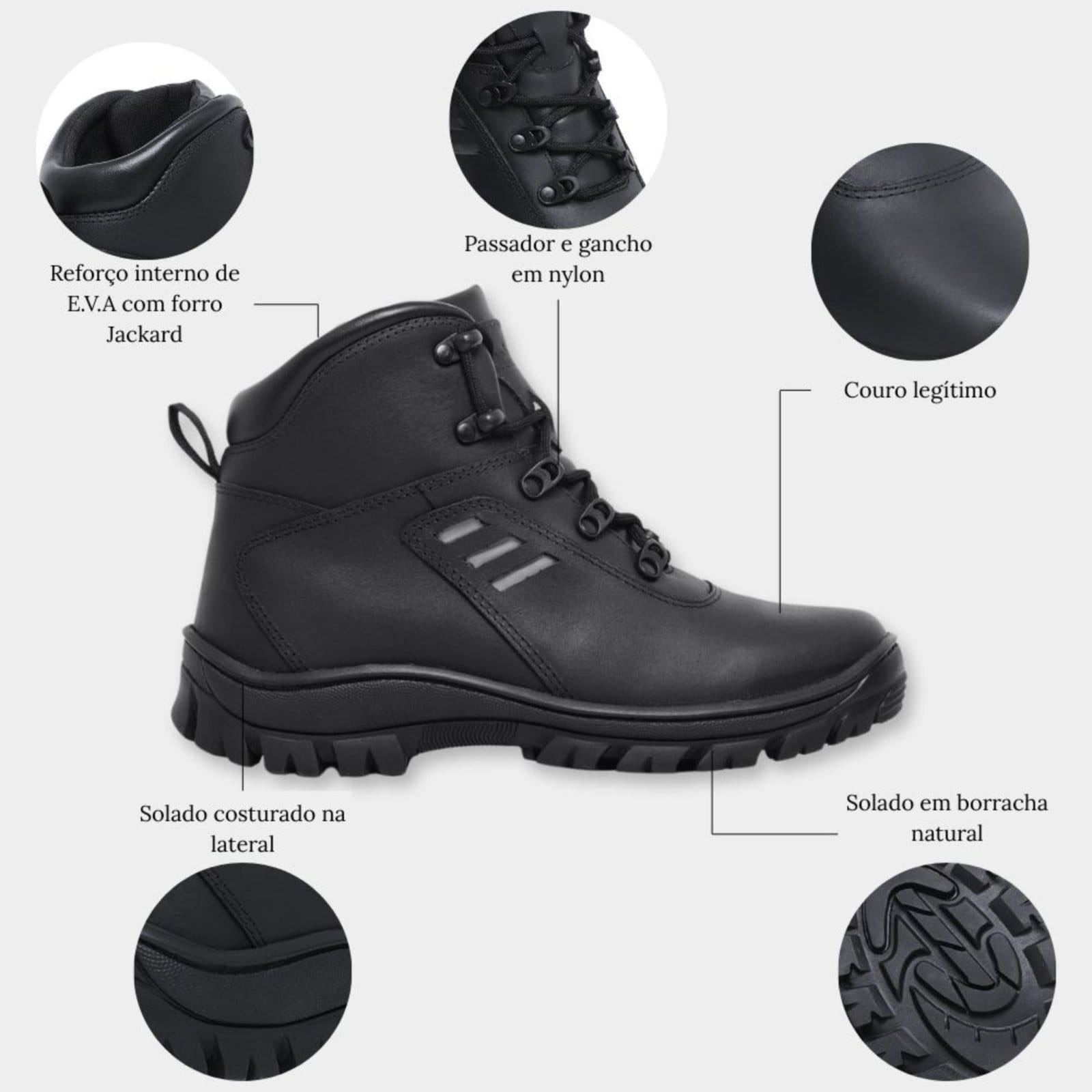 Vista 2 Bota Coturno Masculino de Couro Tratorado Cano Curto Adventure Trilha Camping Sch 940 Schiareli preto