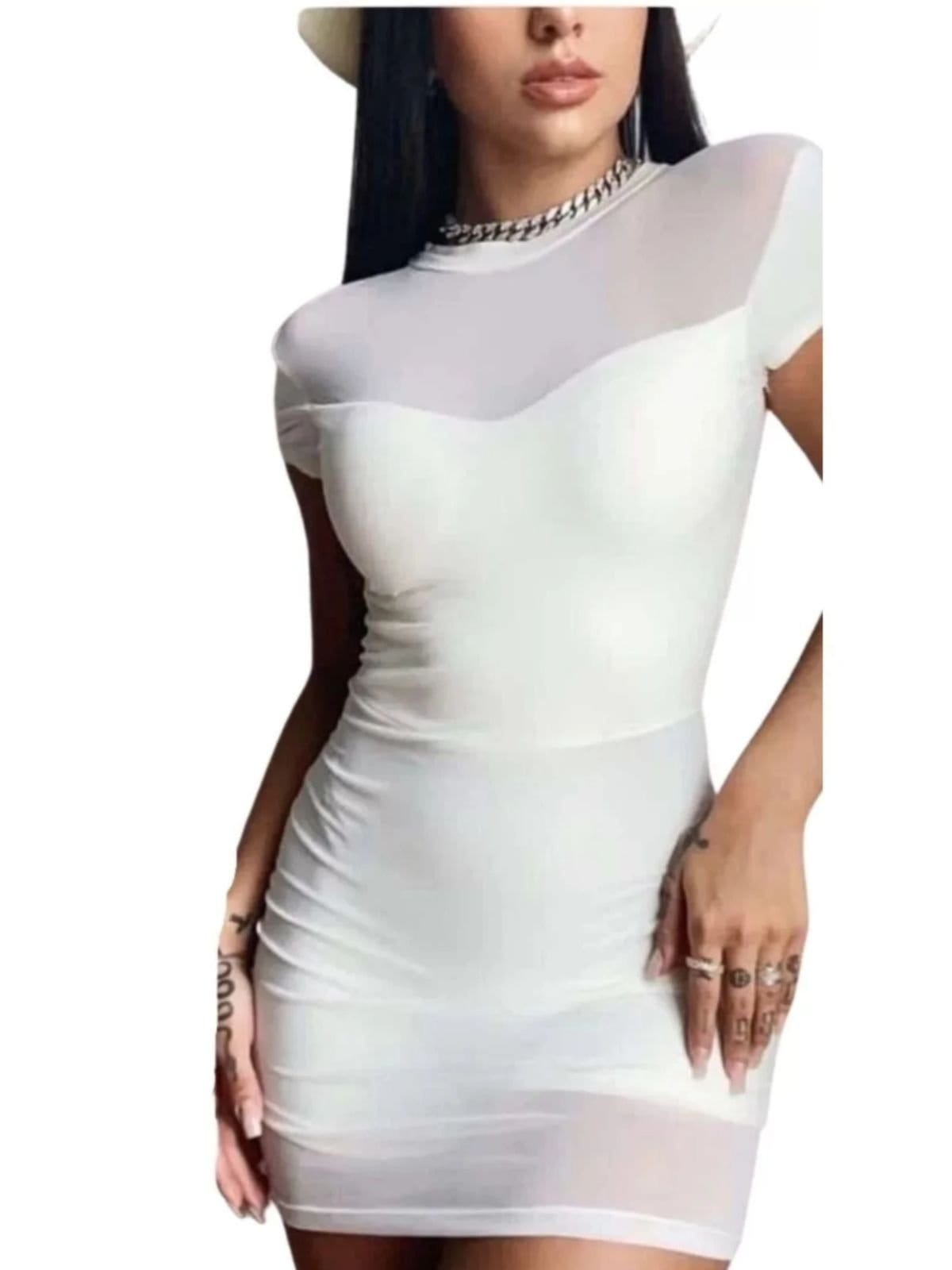 Vista principal Macaquinho Summer Body Manga Tule Transparência Summer Body branco