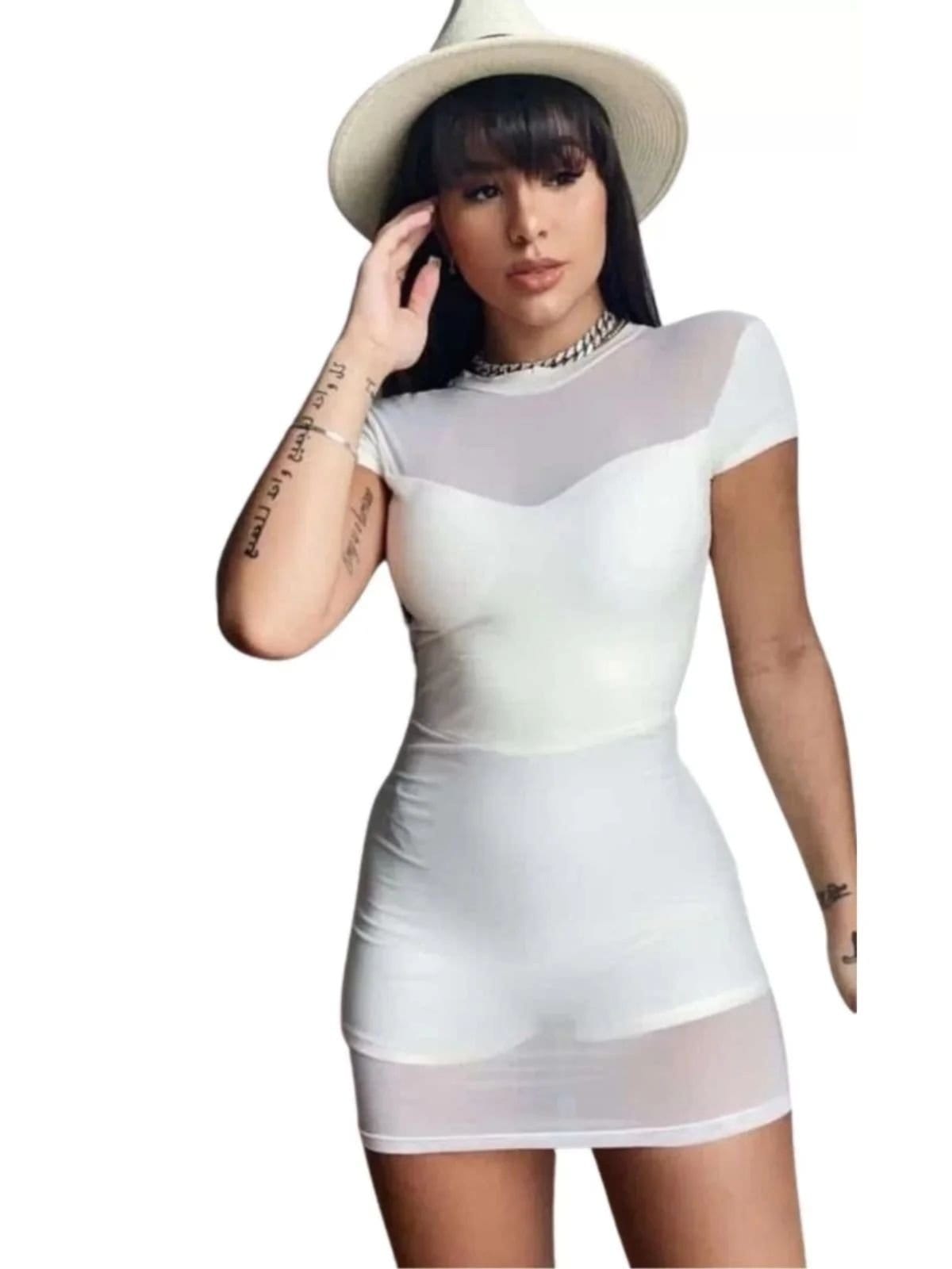 Vista 2 Macaquinho Summer Body Manga Tule Transparência Summer Body branco