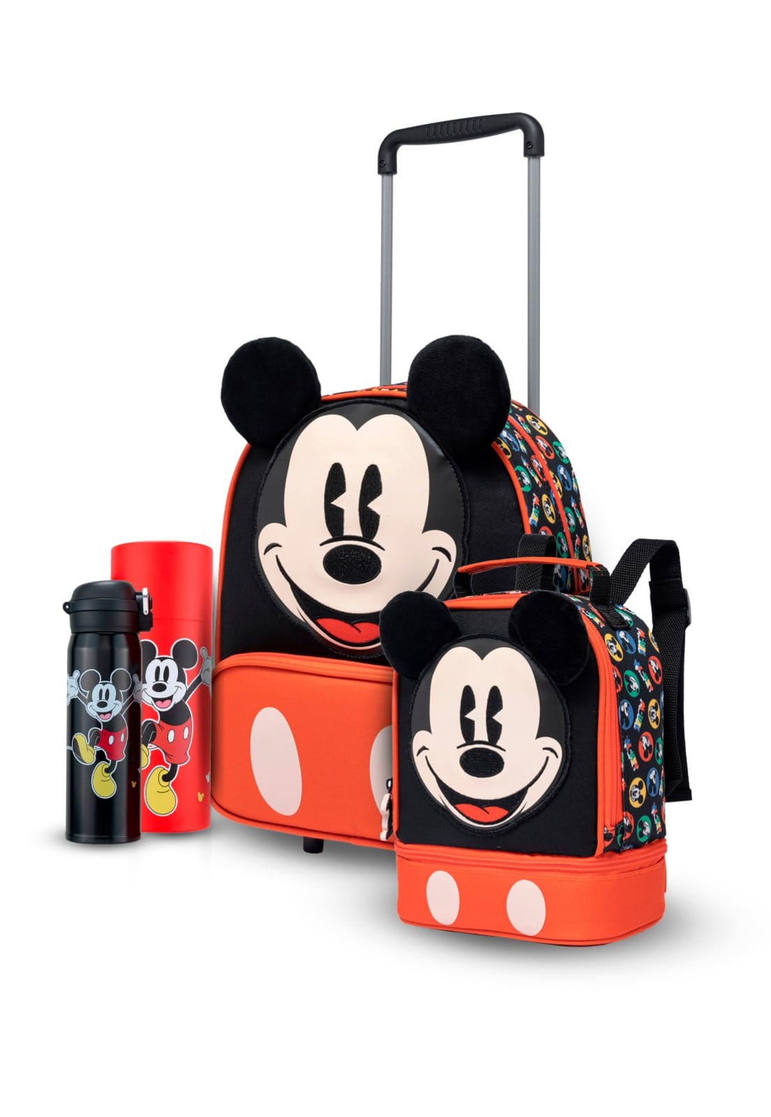 Infantil - Kit Mochila Disney Rodinha Estojo Lancheira Garrafa Mickey Escolar