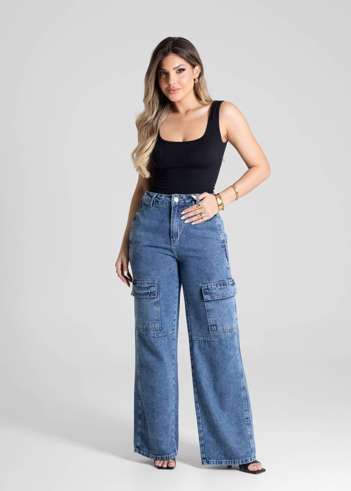 Vista 2 Calça Jeans Sawary Wide Leg - 280998 Sawary azul
