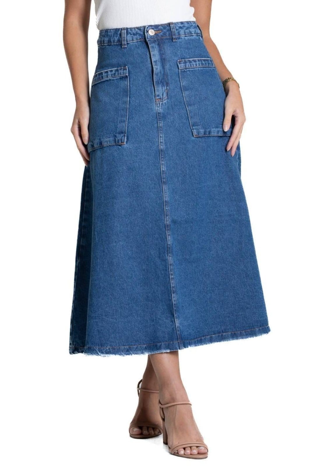Vista principal Saia Jeans Sawary Midi - 282062 Sawary azul