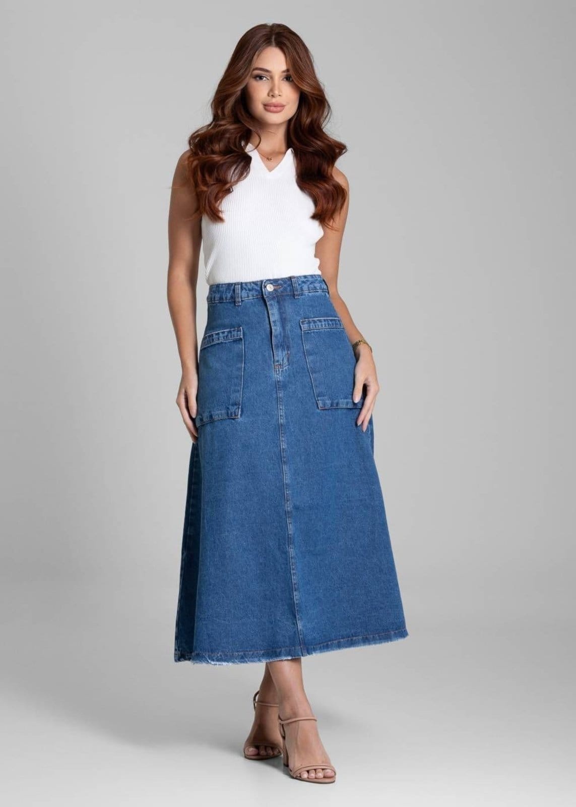 Vista 2 Saia Jeans Sawary Midi - 282062 Sawary azul