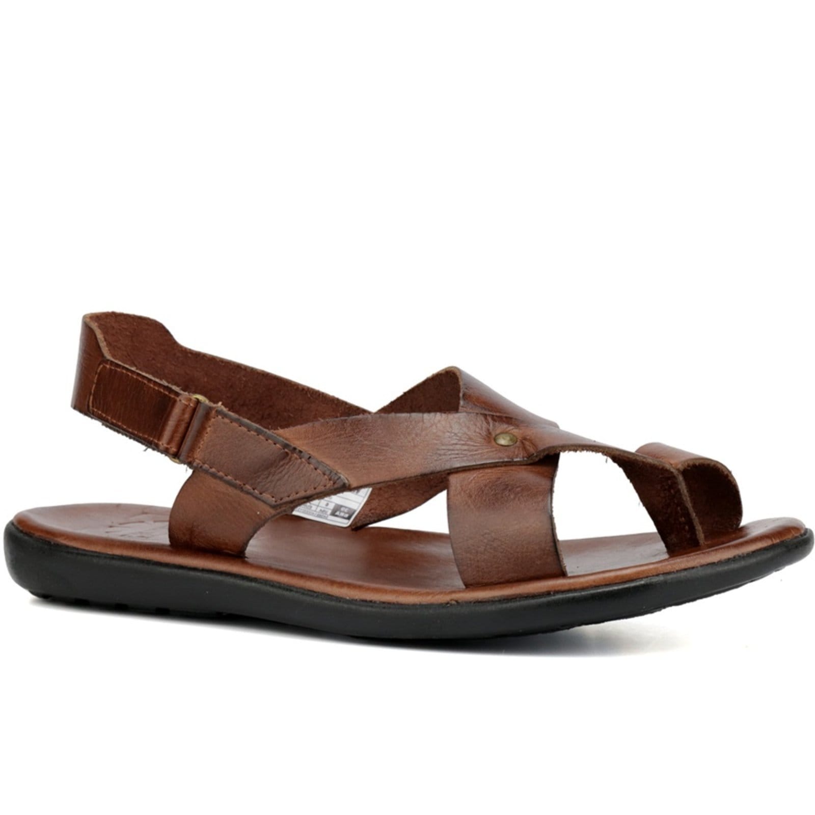 Sandália Couro Casual Masculina Palmilha Comfort Forro Couro Versátil Ajustável Leve Macia Tabaco