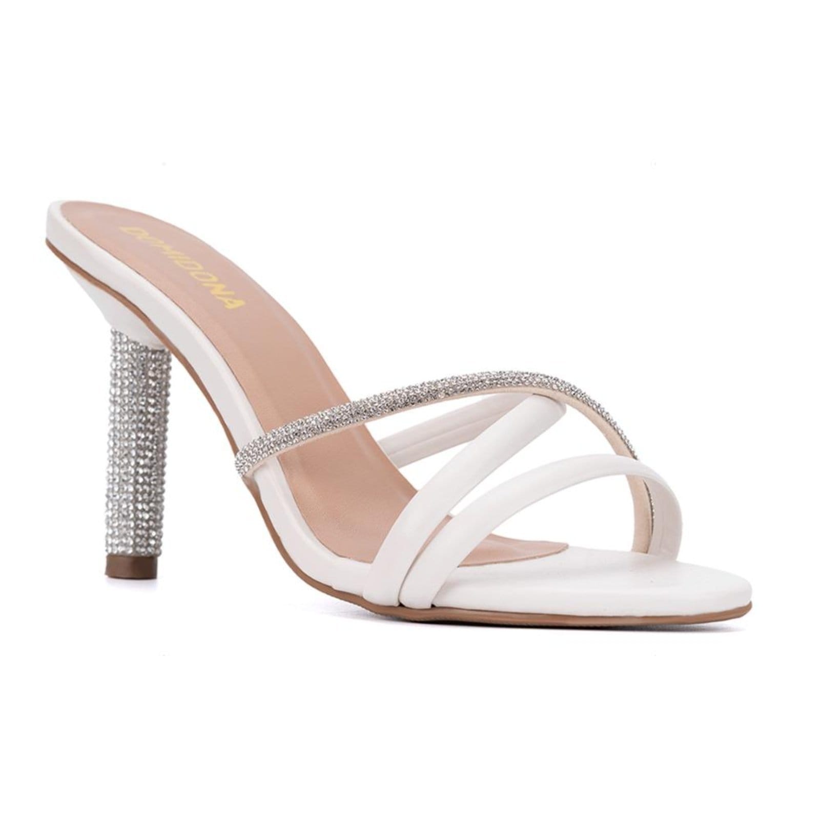 Vista principal Sandália Feminina Off White Tiras Triplas Salto Alto De Strass Domidona off-white white
