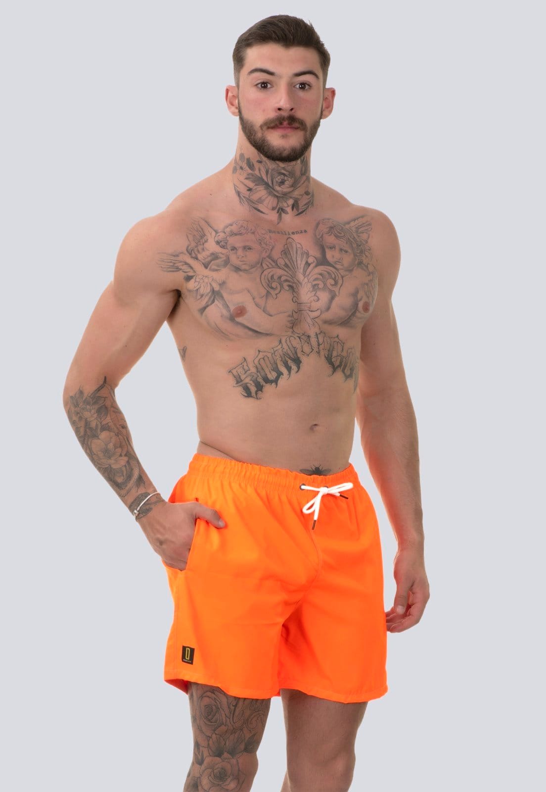 Vista 2 Kit 2 Short Masculino Casual Bermuda Praia Mauricinho Rf180 Laranja/Cinza Lucas Lunny multicolorido