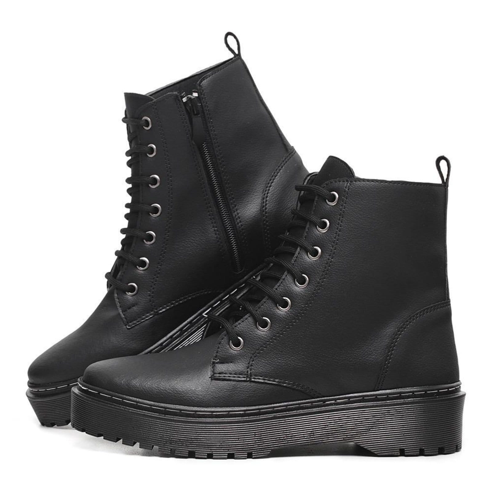 Vista 2 Coturno Feminino Bota Plataforma Blogueira Couro Hype preto