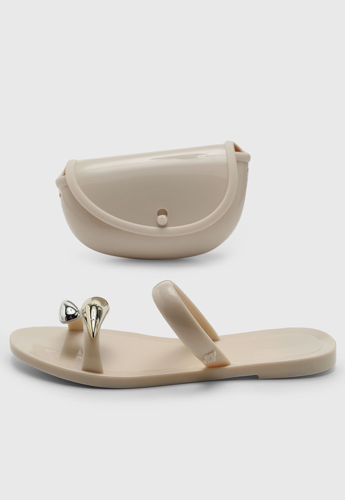 Vista principal Kit Rasteira e Bolsa Feminina Melissa Detalhe Metalizado Melissa bege