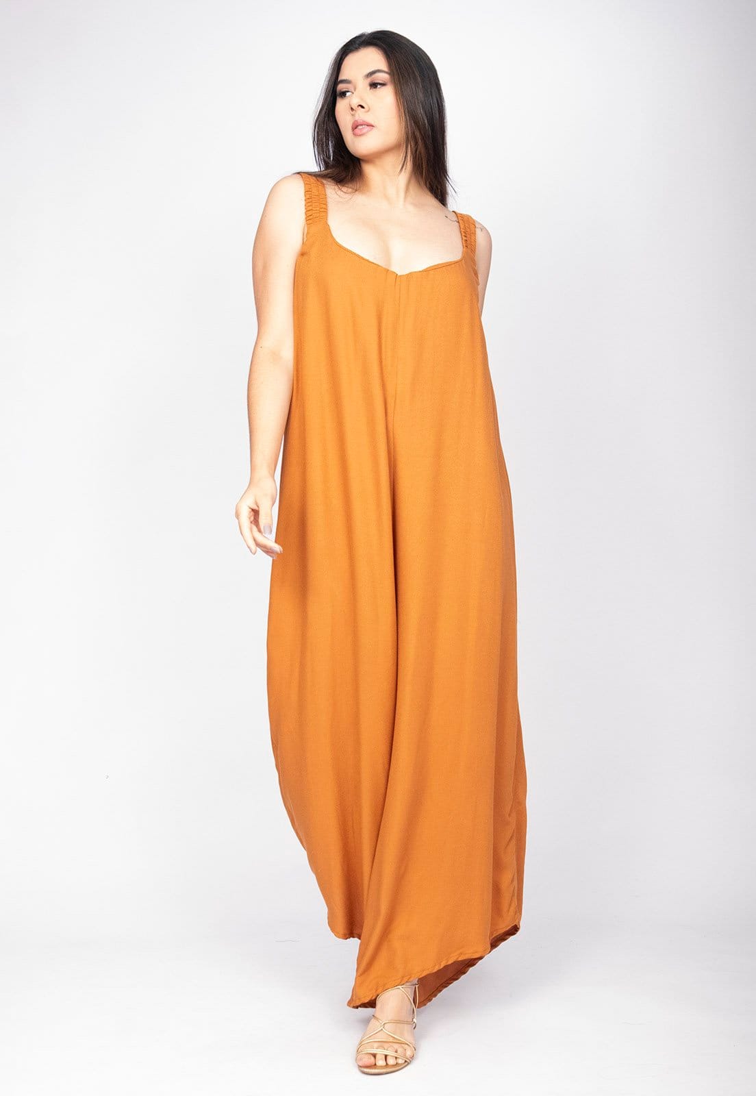 Macacão AmazoniaVital Saruel Viscose Alça com Elástico Mostarda