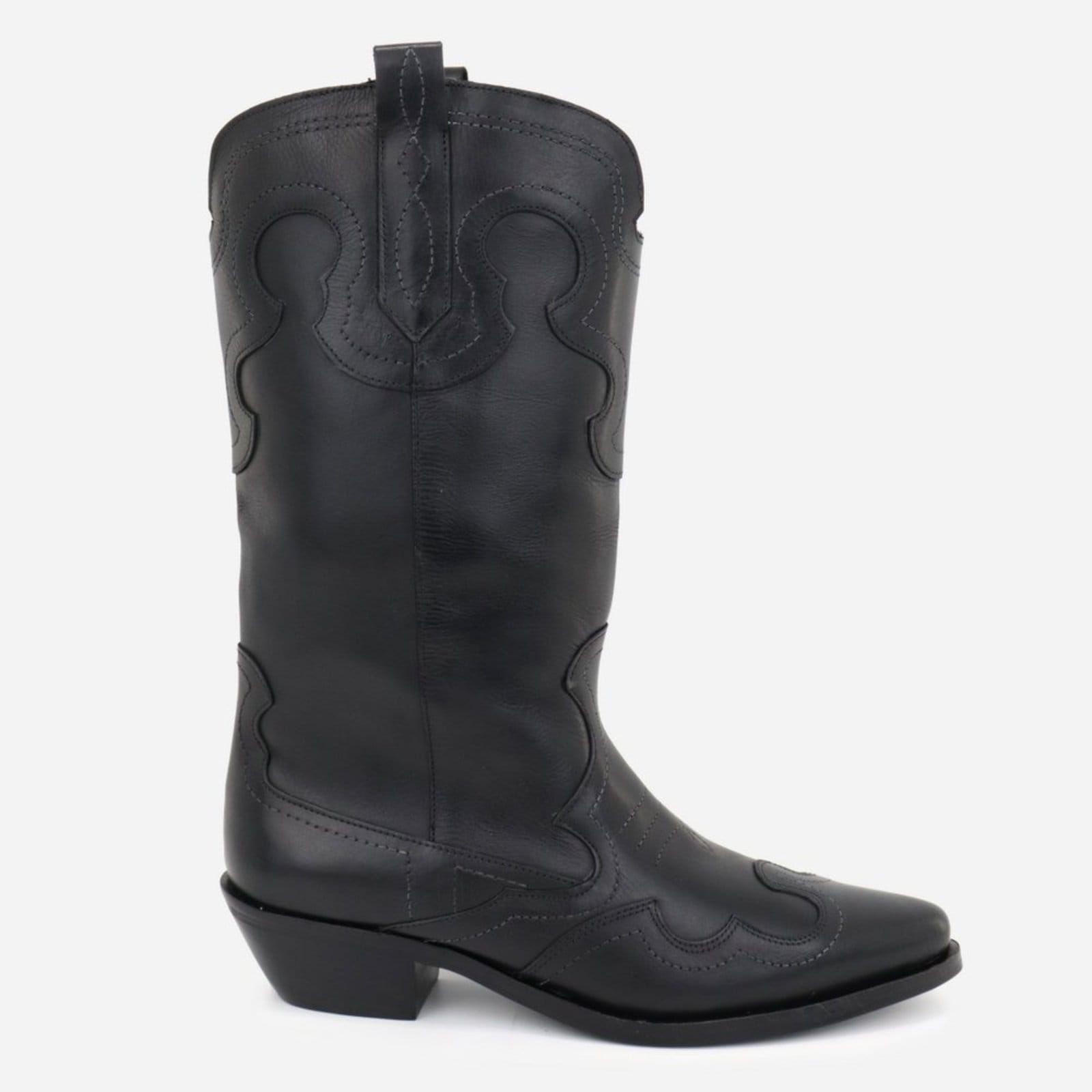 Vista principal Bota Texana Maria Paula Store Western Feminina Couro Moda Country Bico Fino Cowgirl MARIA PAULA preto