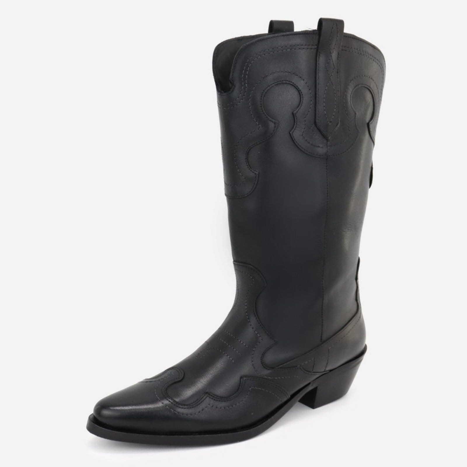 Vista 2 Bota Texana Maria Paula Store Western Feminina Couro Moda Country Bico Fino Cowgirl MARIA PAULA preto