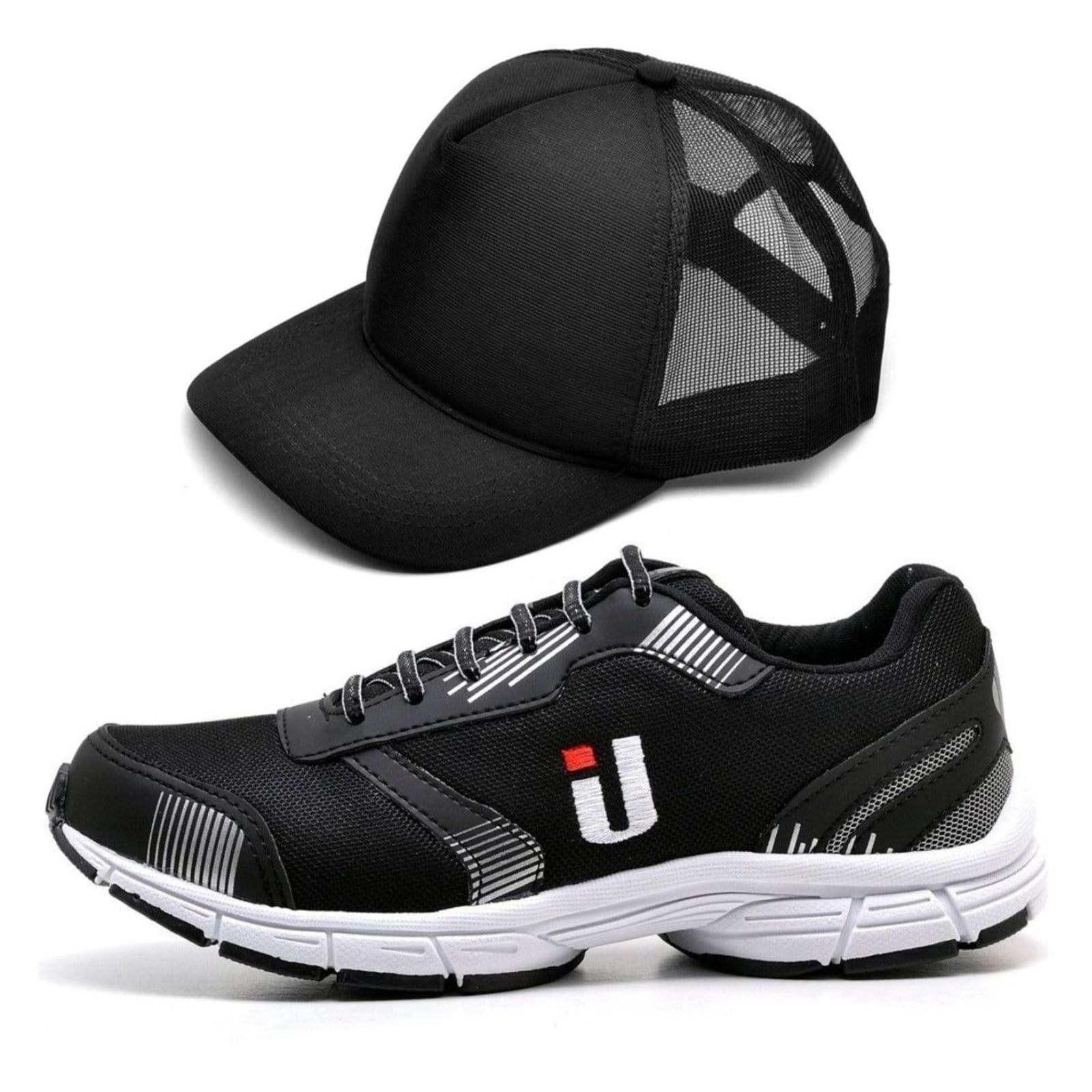 Vista principal Tênis Casual Masculino Academia Corrida Leve Super Resistente Lançamento Mais Boné Promoção OUSY SHOES preto