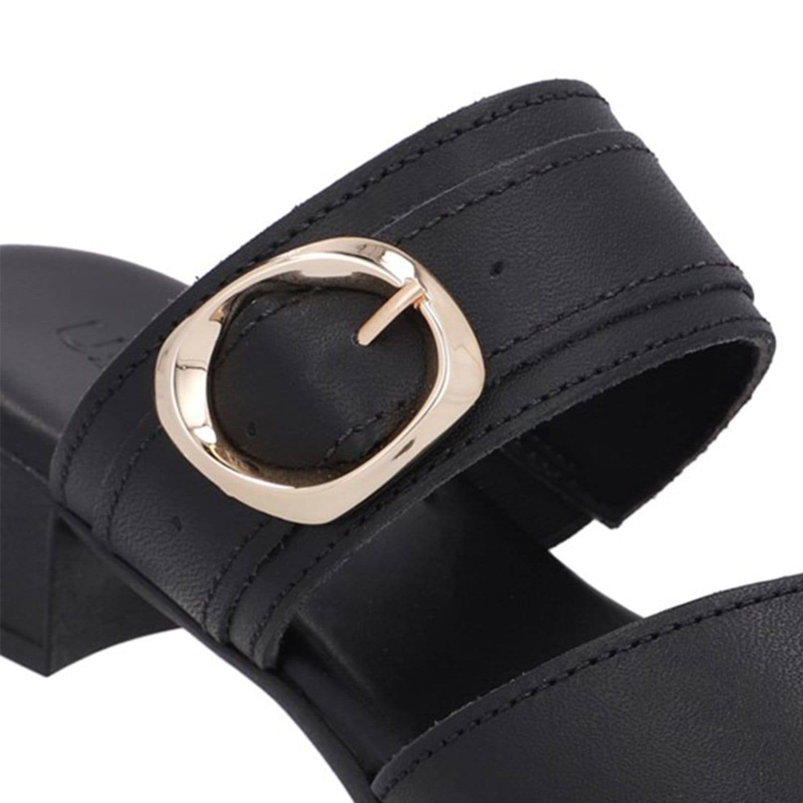 Vista 2 Tamanco Salto Bloco Couro Fivela Usaflex 001 Usaflex preto