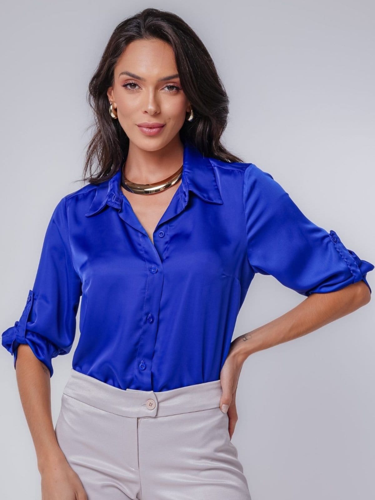 Camisa Acetinada Manga 7/8 Bic