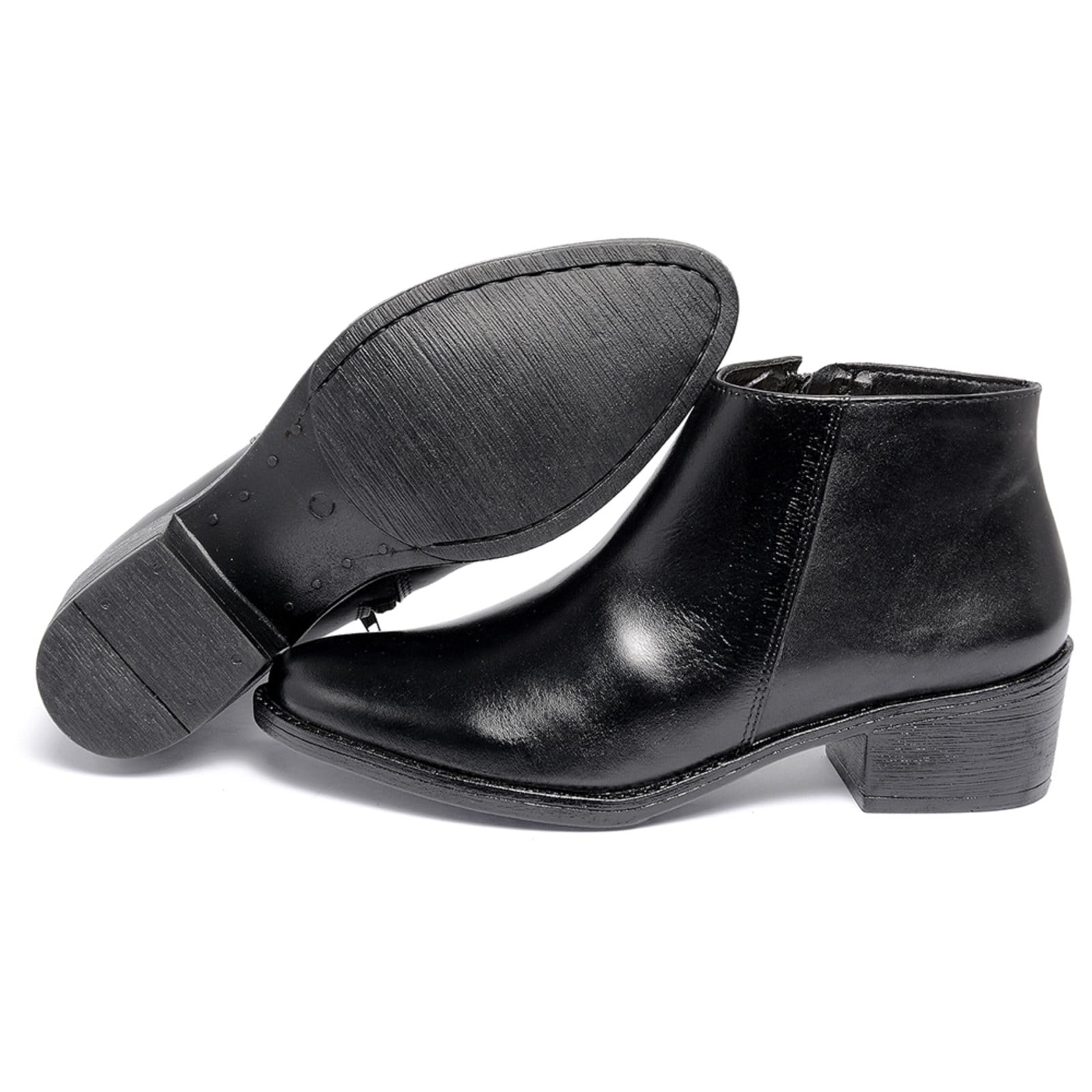 Vista 2 Bota Cano Curto Feminina Ferrile em Couro Salto Bloco Ziper Preta Ferrile preto