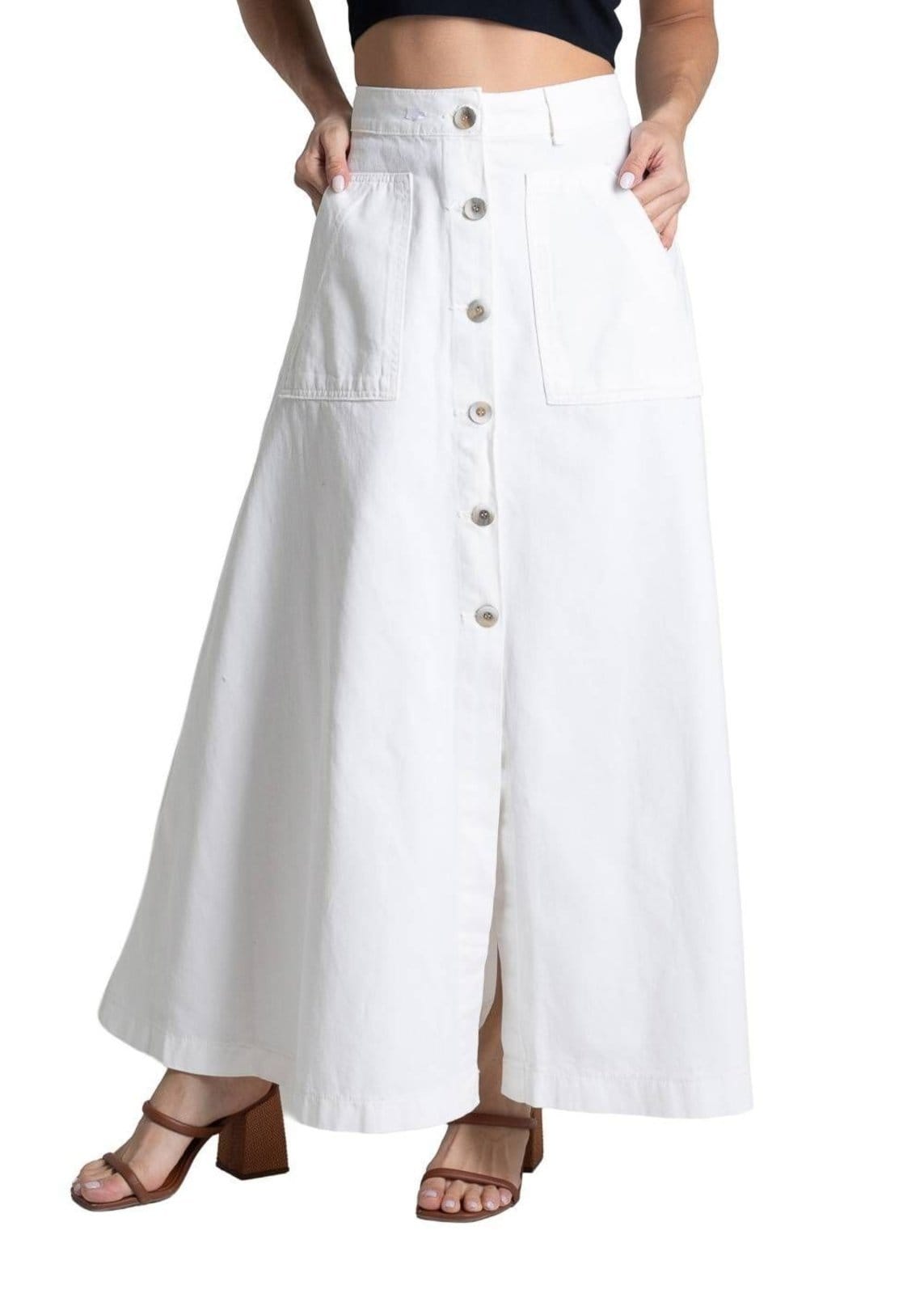 Vista principal Saia Sarja Sawary Midi - 281990 Sawary branco