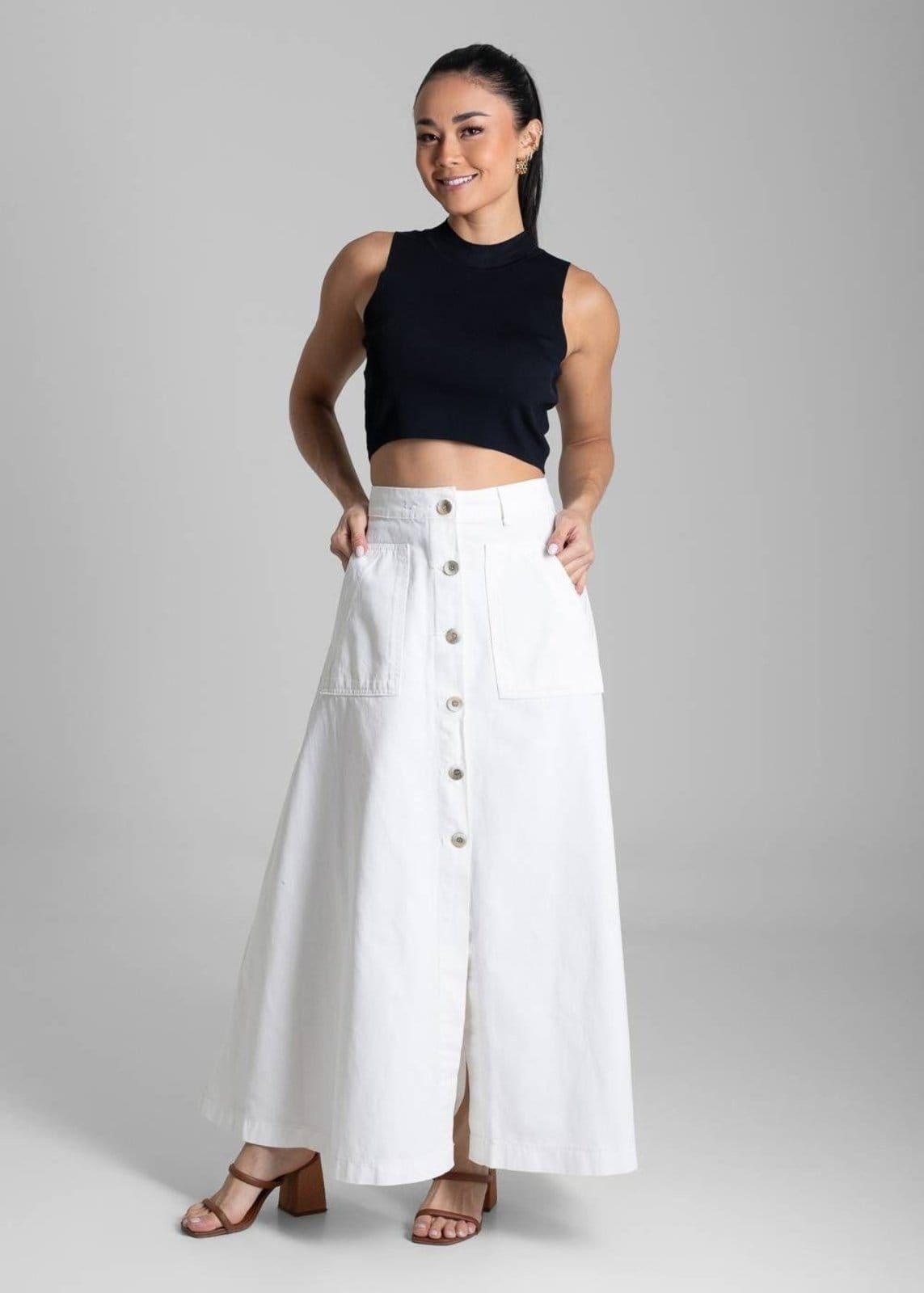 Vista 2 Saia Sarja Sawary Midi - 281990 Sawary branco