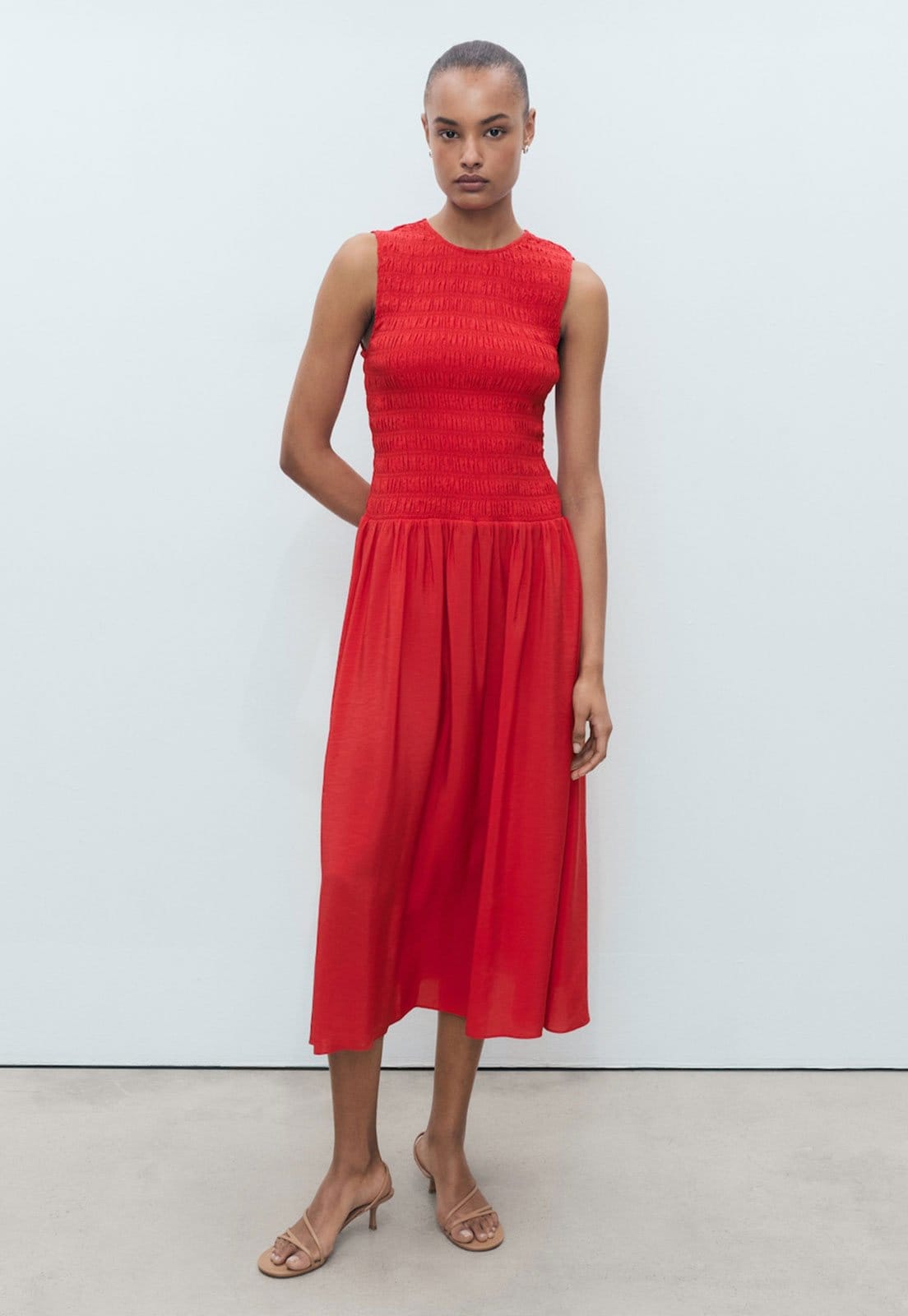 Vista principal Vestido Mango Midi Lastex Mango vermelho