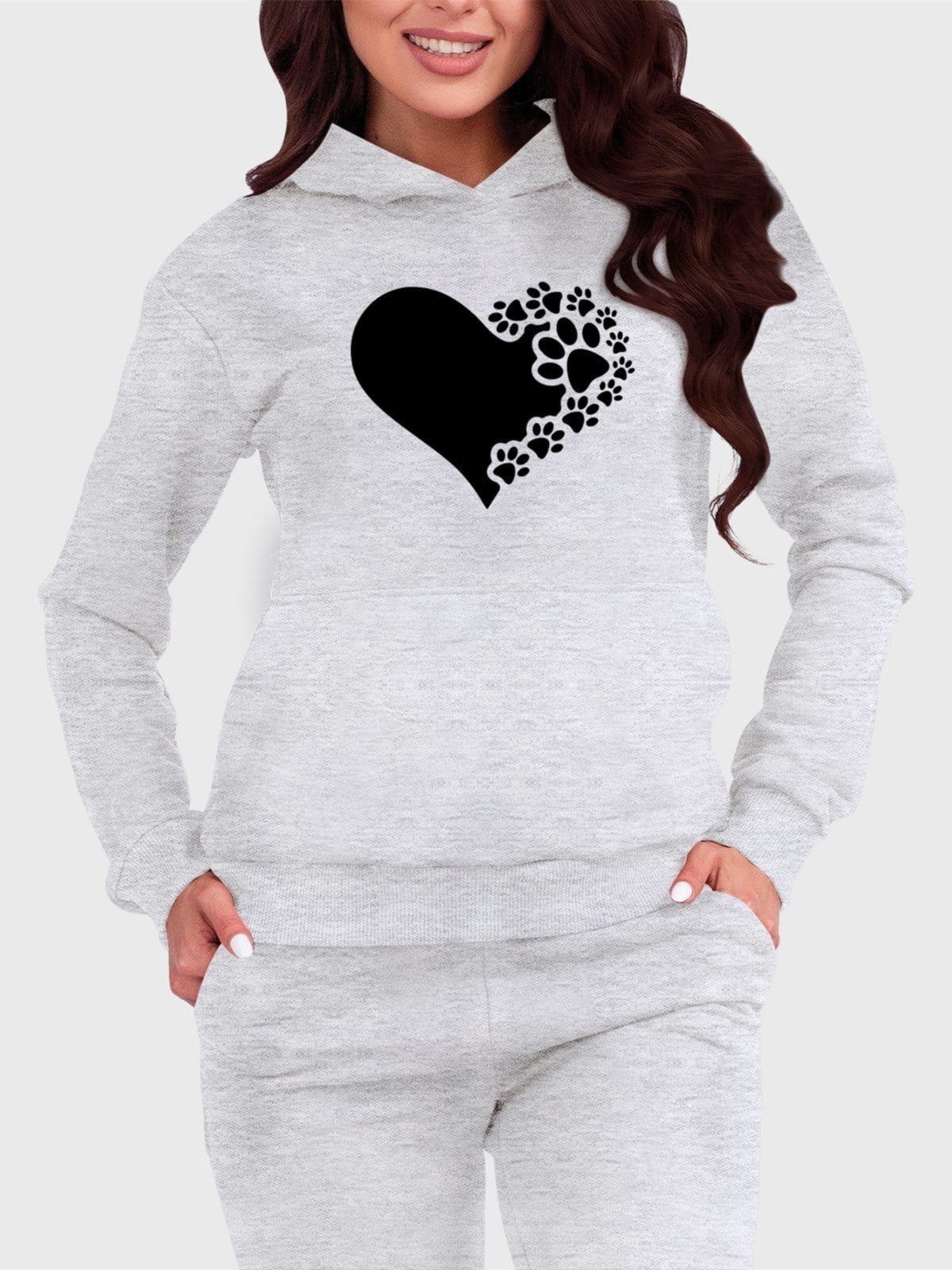 Blusa de Frio Moletom Flanelado Benellys Coração de Patas Canguru Claro