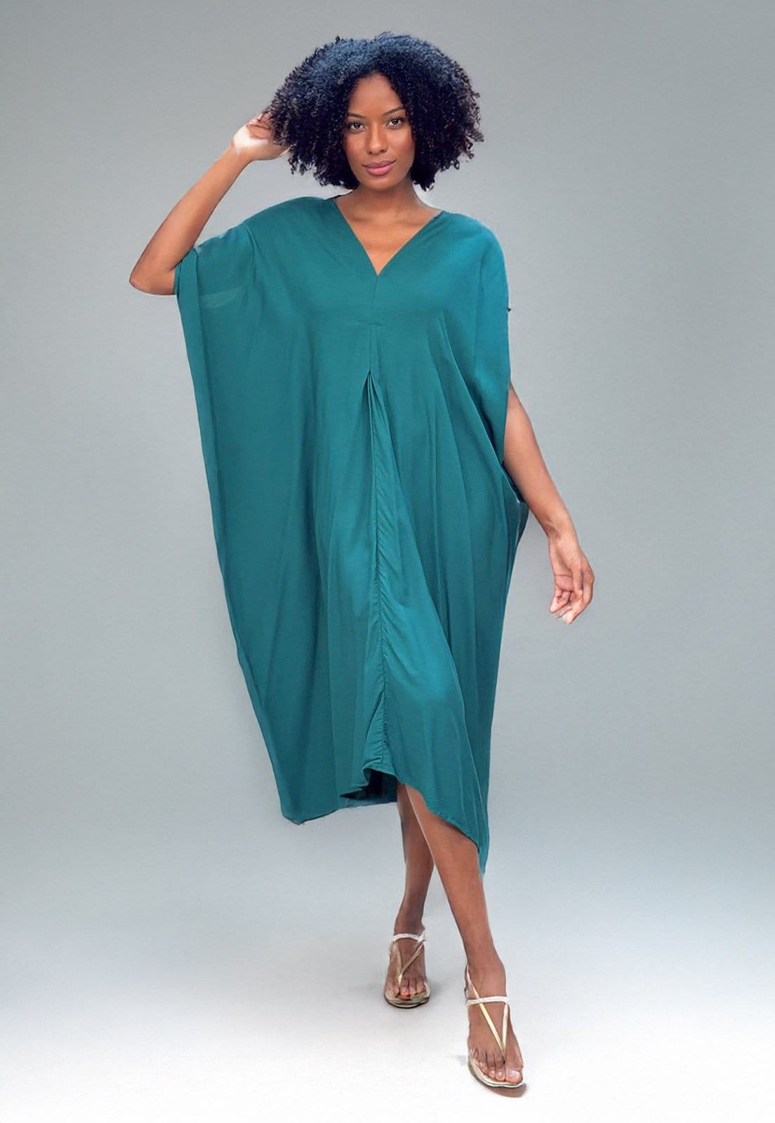 Vestido Kaftan Detalhes nas Costas Musgo