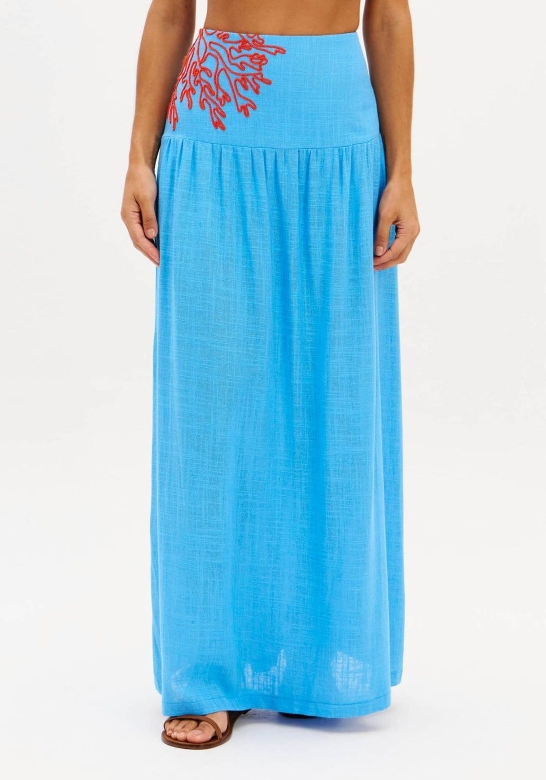 Vista 2 Saia Super Midi Pala Cadeira Com Linho My Favorite Things azul