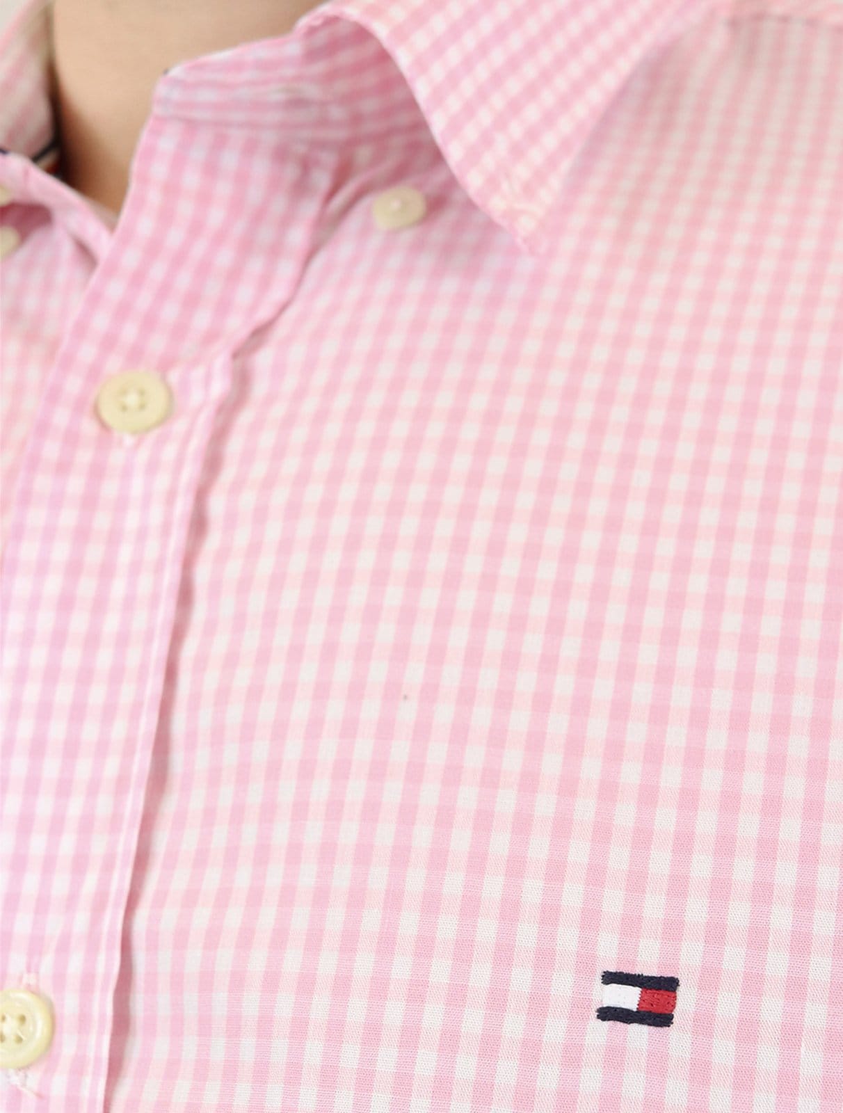 Vista 2 Camisa Tommy Hilfiger Masculina Xadrez Gingham Branca Médio Tommy Hilfiger rosa
