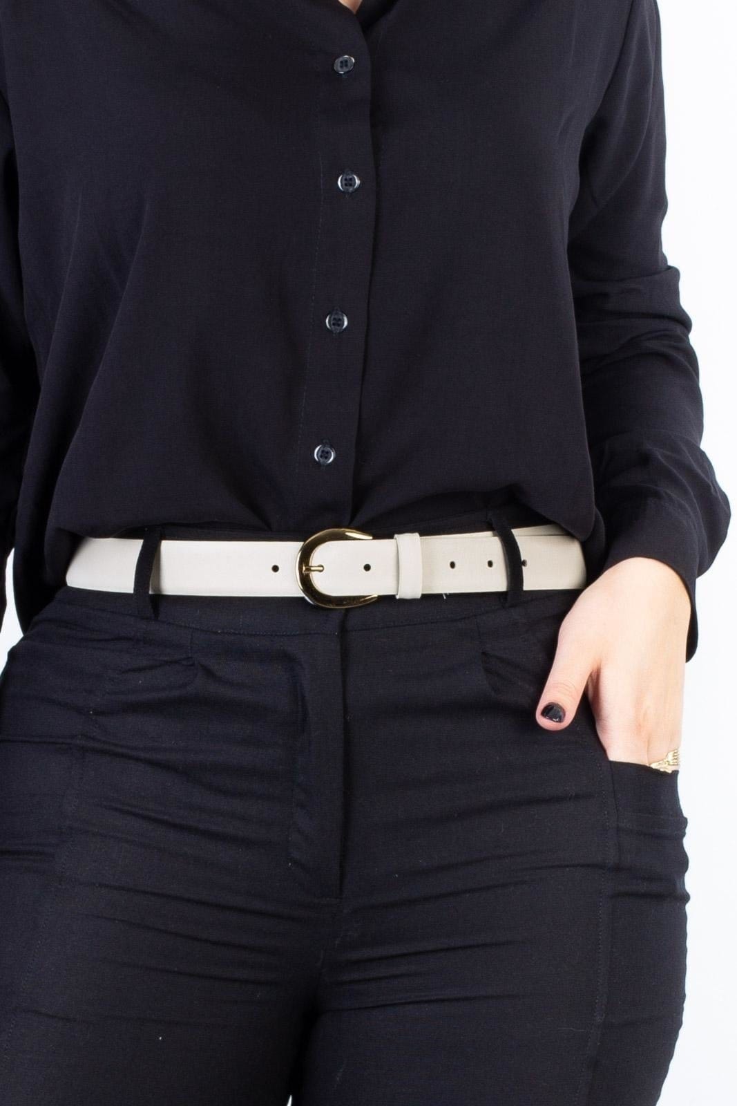 Vista principal Cinto Feminino Largo De Couro Liz Andrea Vinci off-white