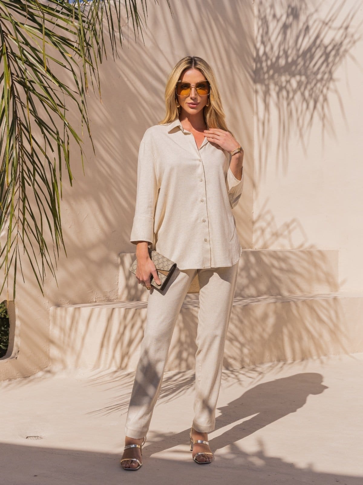 Calça reta linho Verona creme