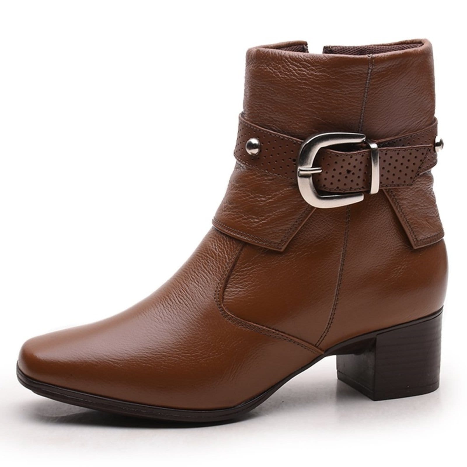 Bota Feminina Em Couro Com Zíper Confortável